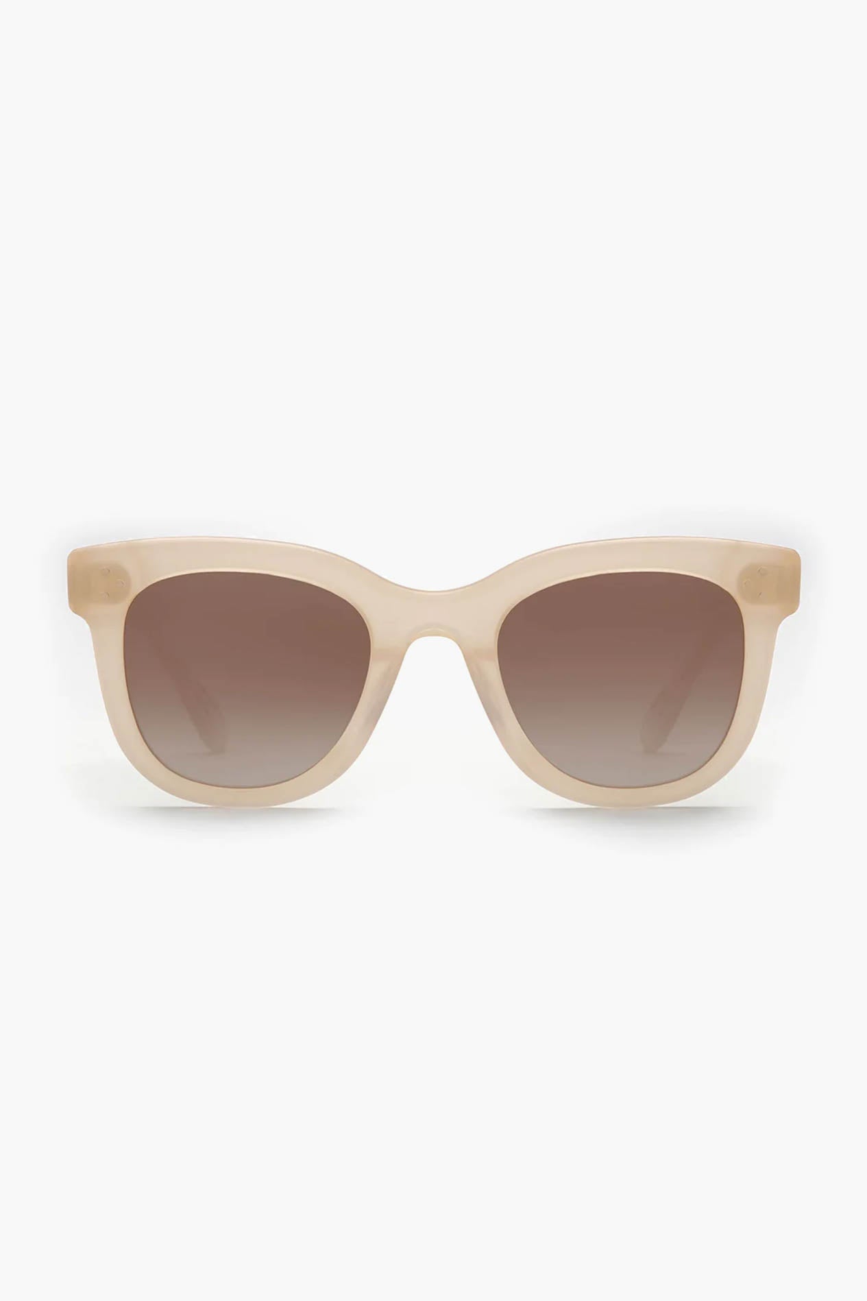 Front view of KREWE du optic Blonde Jena Sunglasses with handcrafted beige square frames and brown gradient lenses, offering UVA/UVB protection.