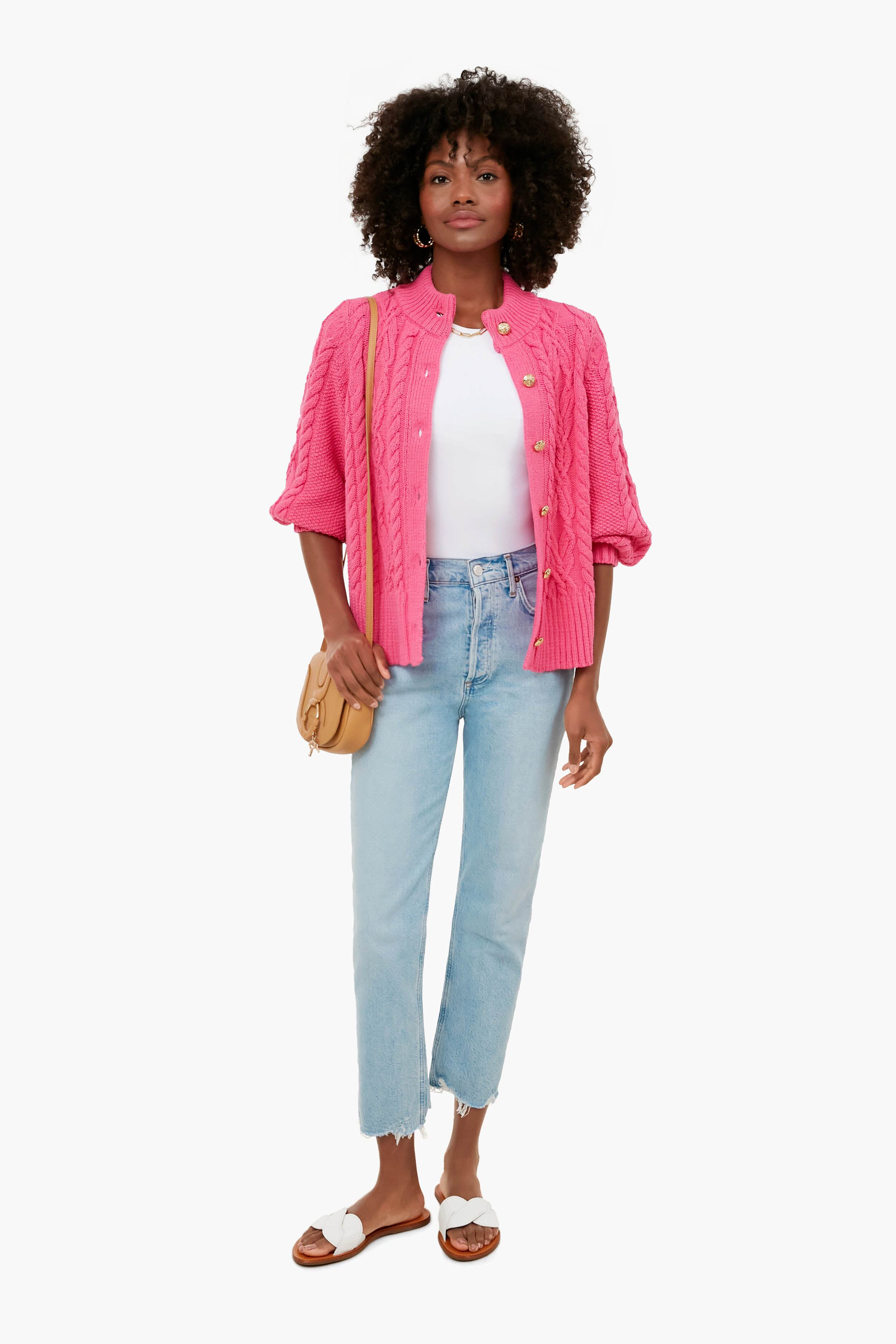 Hot Pink Cotton Colette Cardigan | Tuckernuck