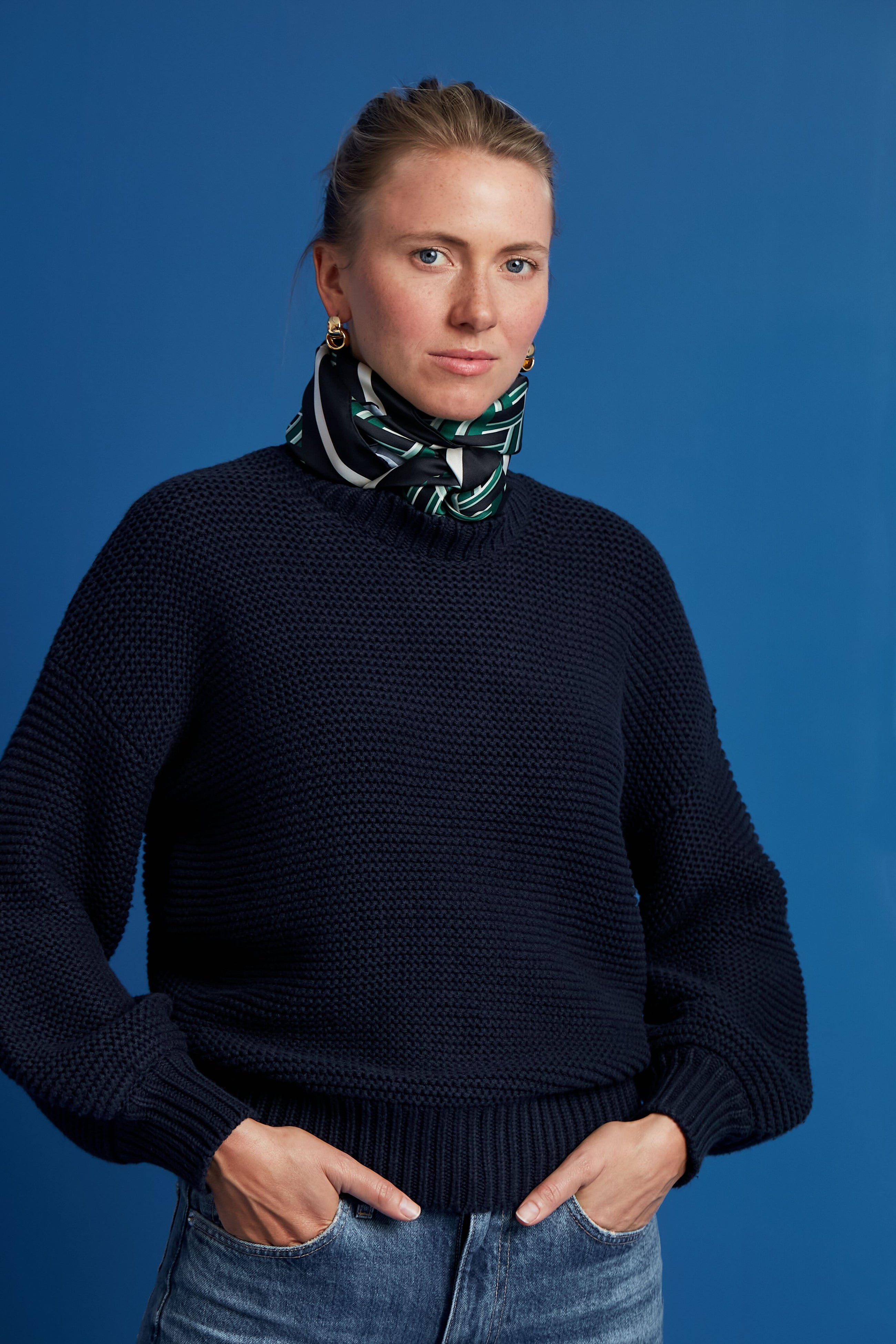 Dark Navy Button Back Crewneck Sweater