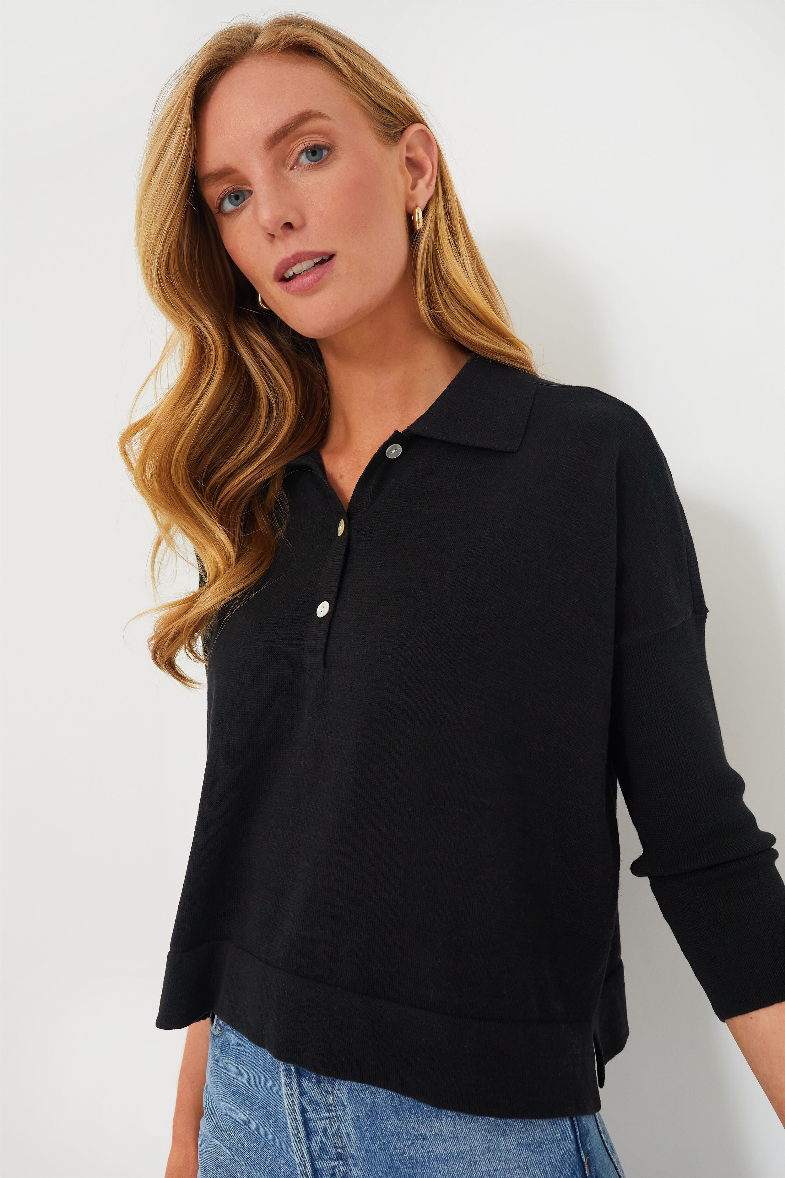 Black Clayton Long Sleeve Knit Polo | Tuckernuck