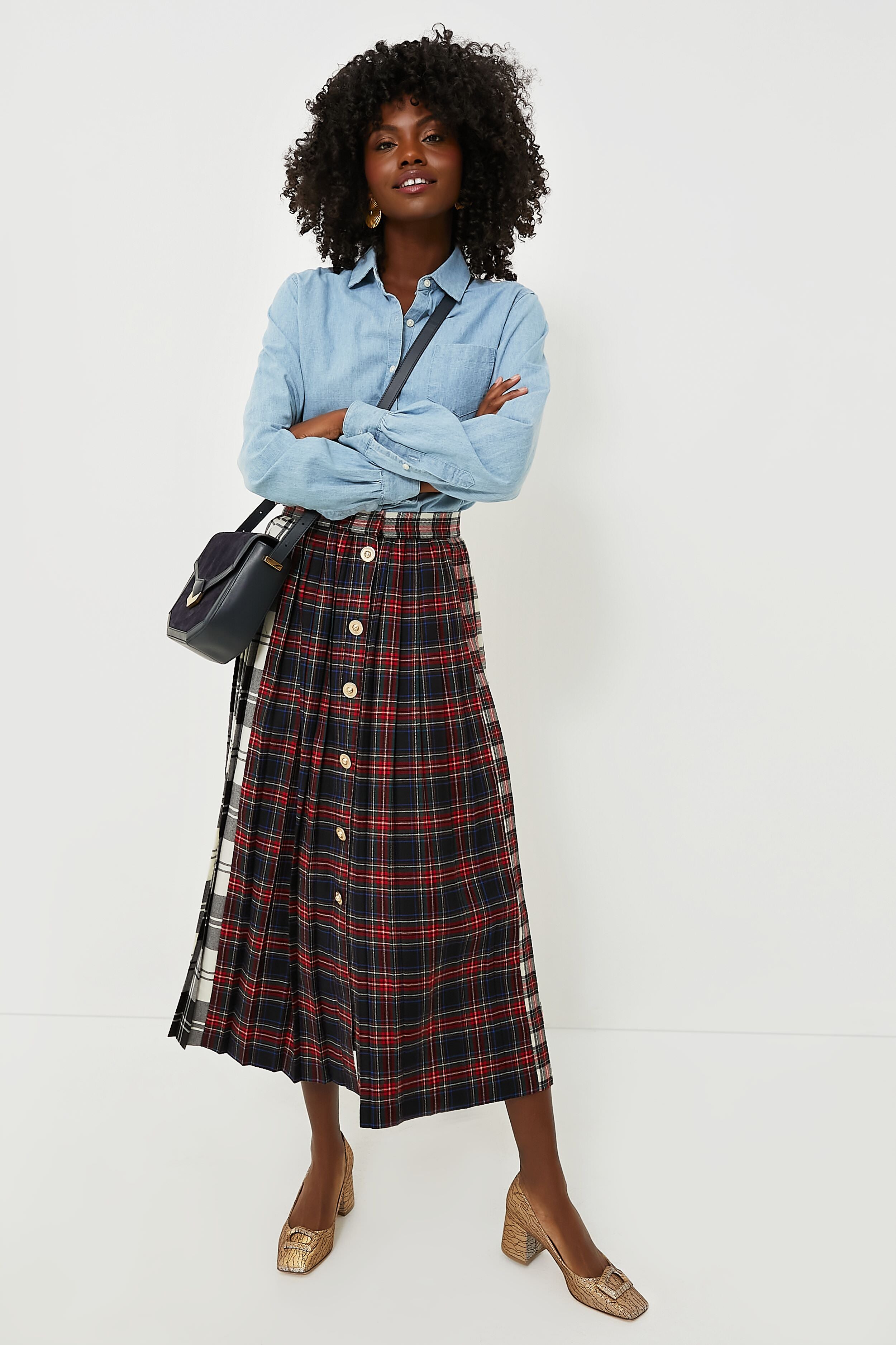 Plaid midi outlet skirt 5t