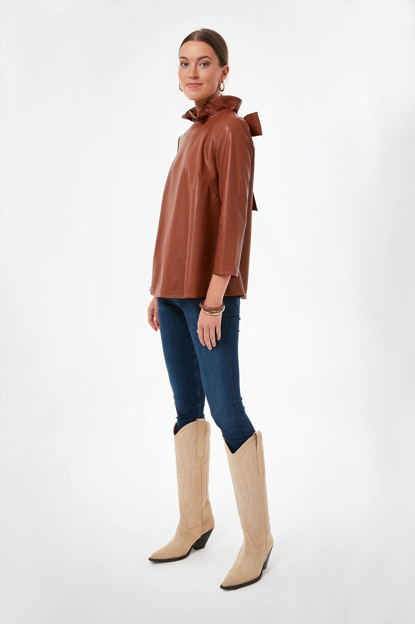 Cognac Leather Faye Blouse