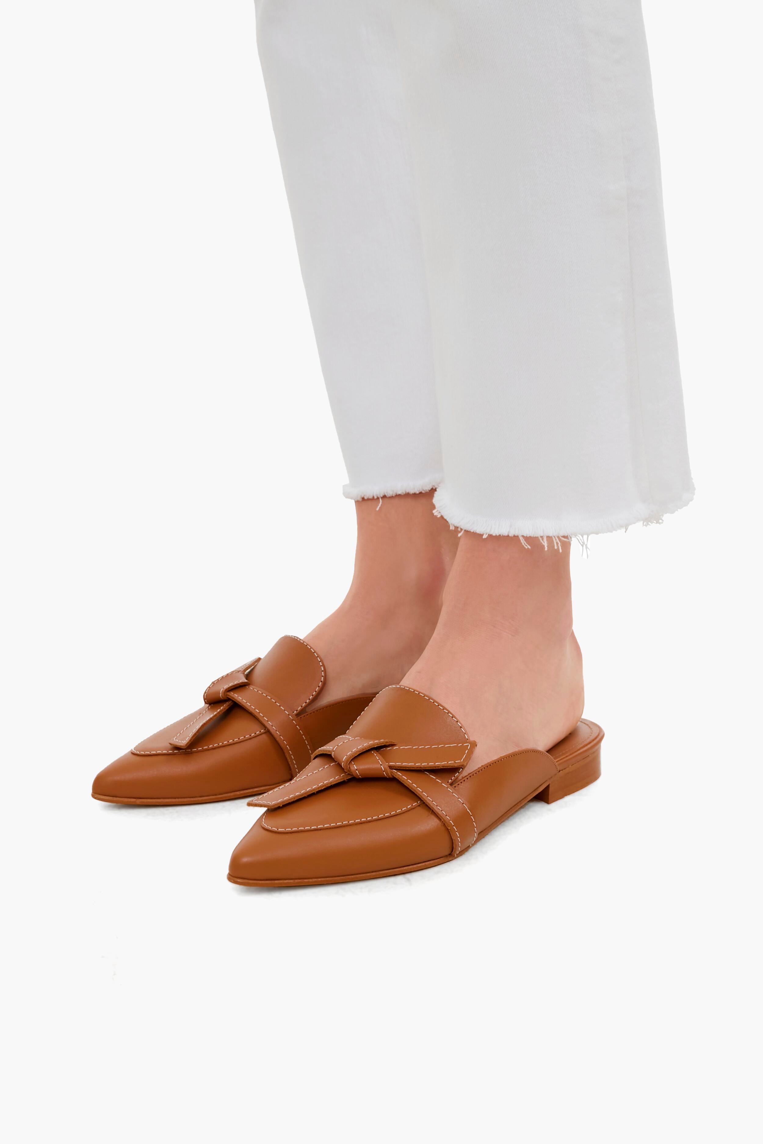 Cognac Leather Anina Slides