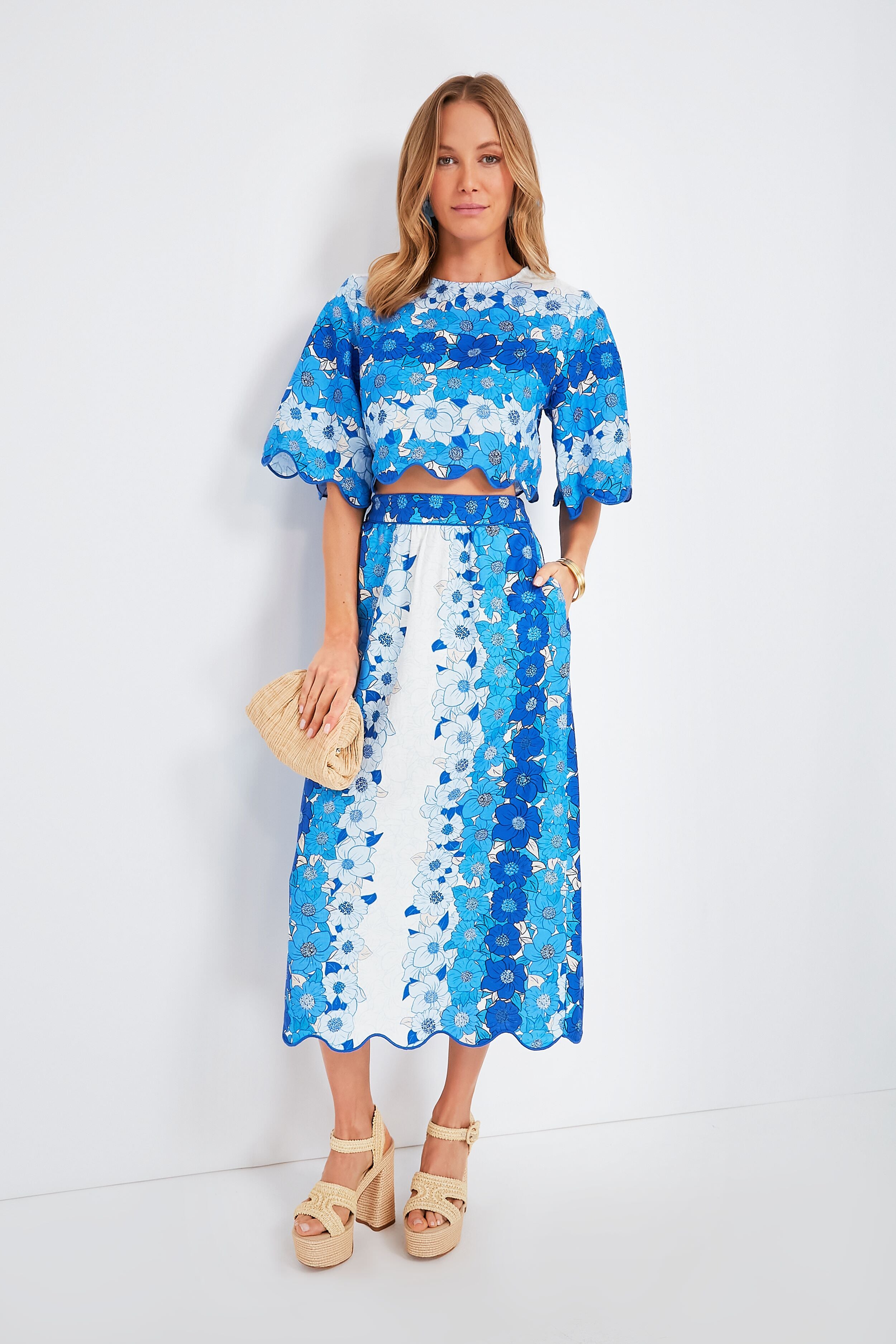farm rio flower stripes off white midi dress Flower Stripes Off White Midi Skirt