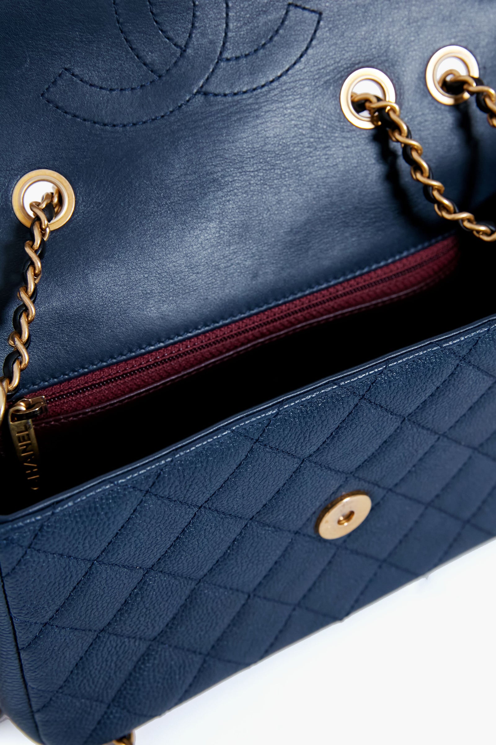 CHANEL Black and Navy Filigree Flap Shoulder Bag