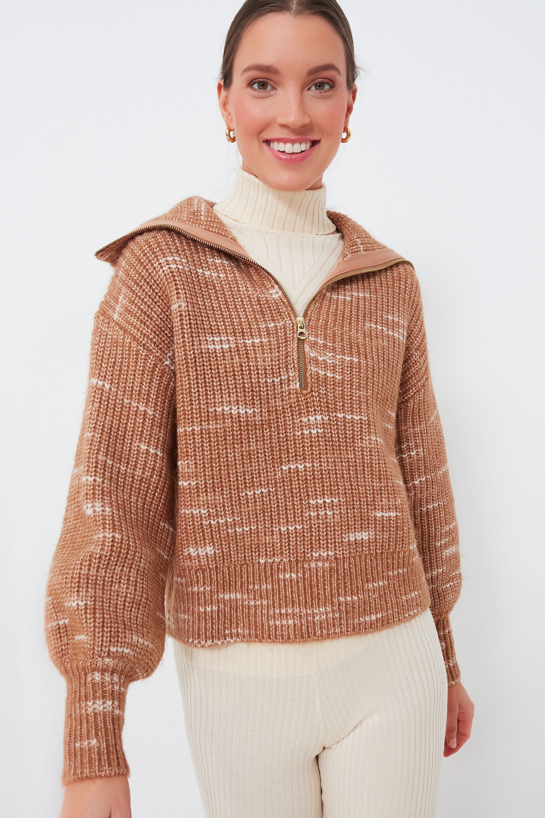 Golden Bronze and Egret Ridley Half Zip Knit | Varley