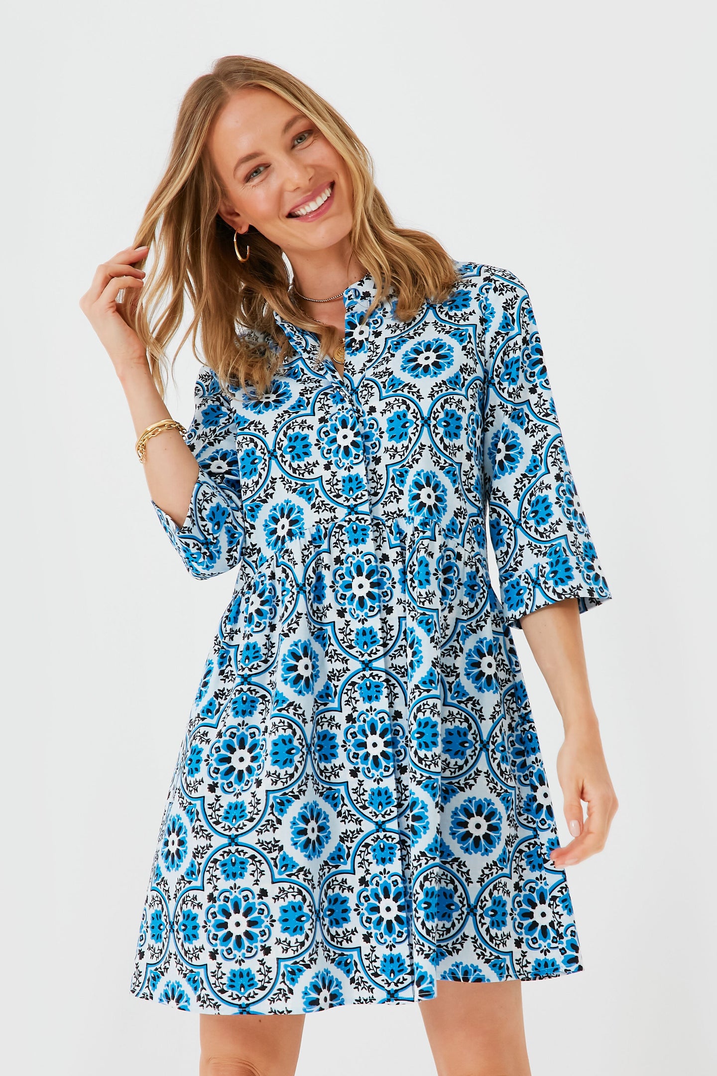 Blue Medallion Royal Shirt Dress