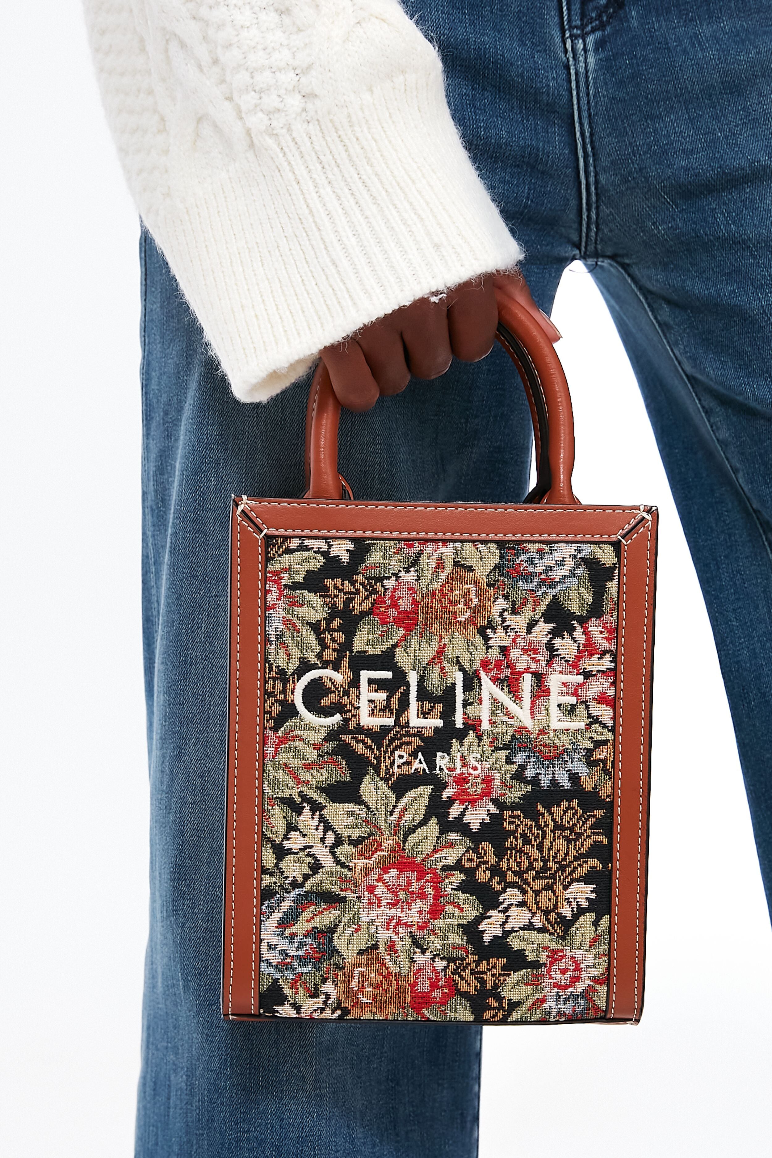 Celine Small Vertical Cabas Tote in Printed Canvas and Calfskin