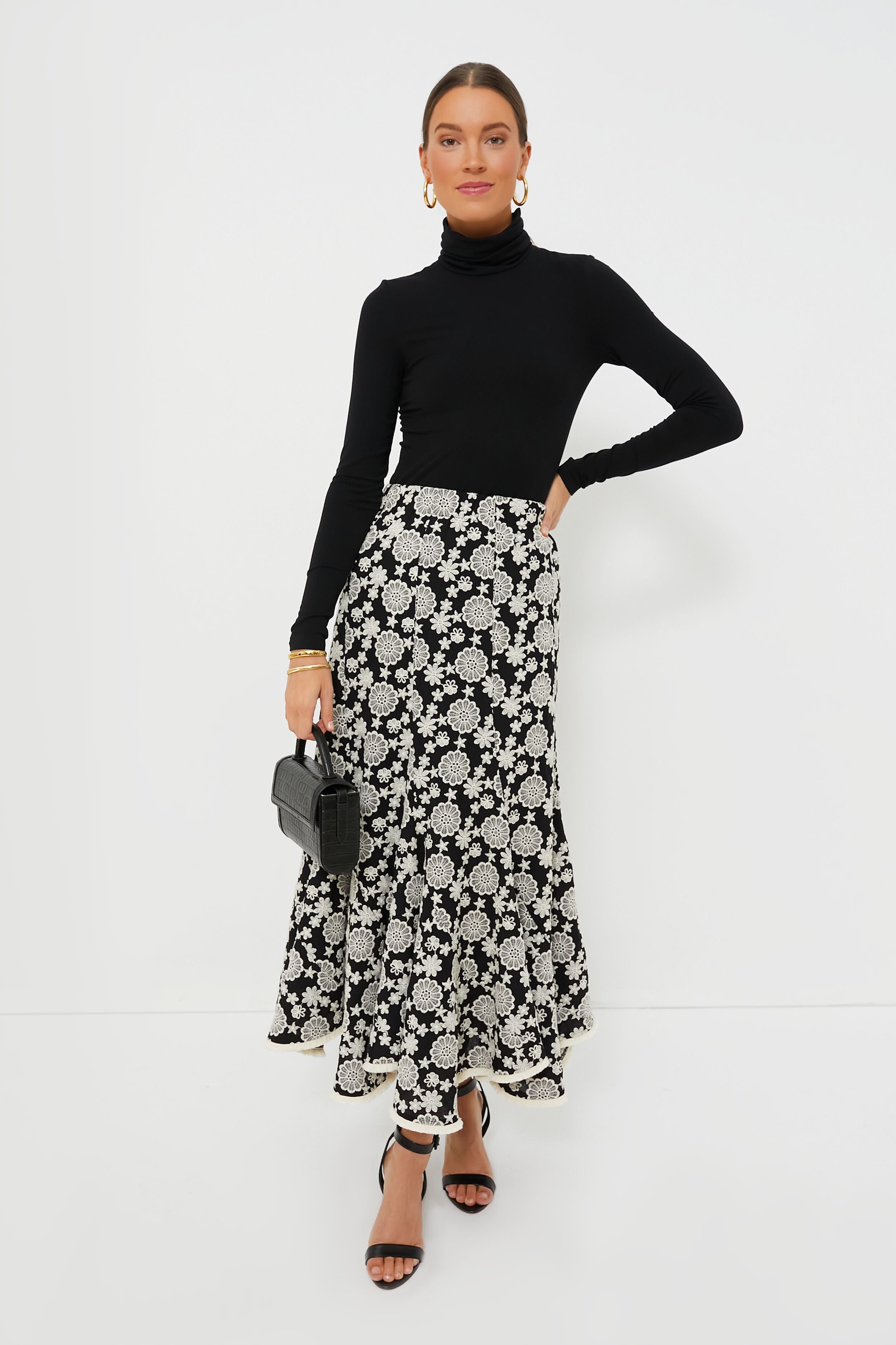 Black & Ivory Eyelet Violet Maxi Skirt | Hyacinth House