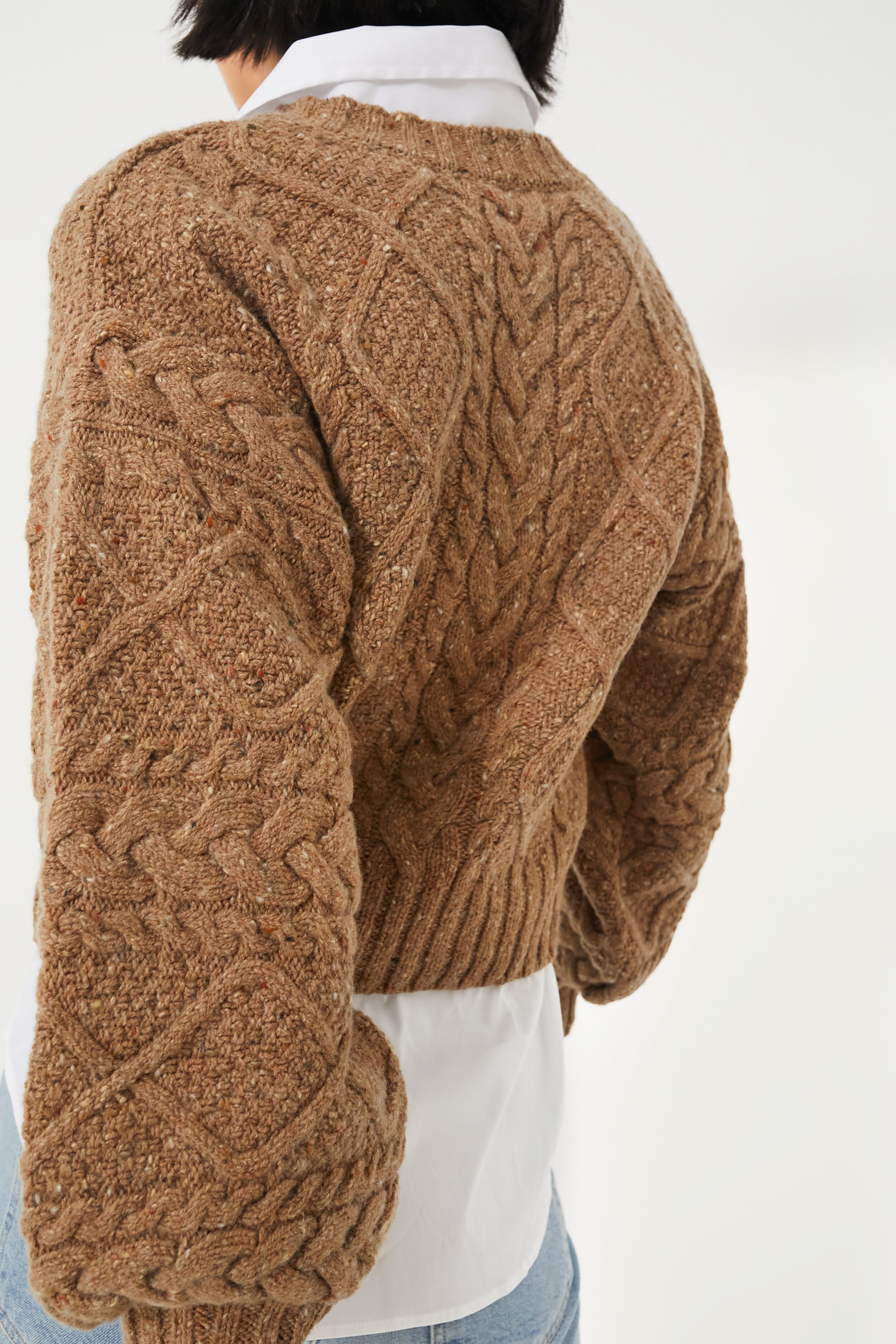 Biscuit Cable Knit Cropped Crew Neck Sweater | IrelandsEye Knitwear