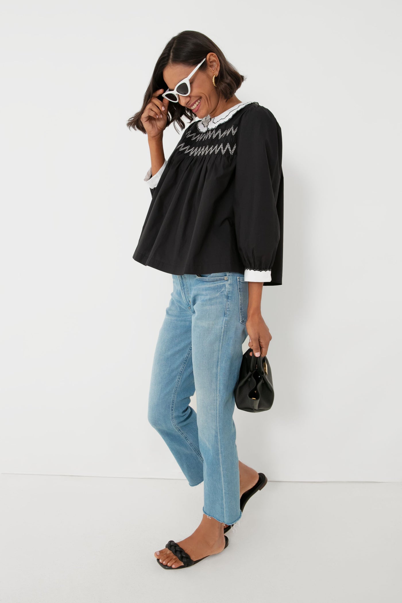 Black Smocked Blouse
