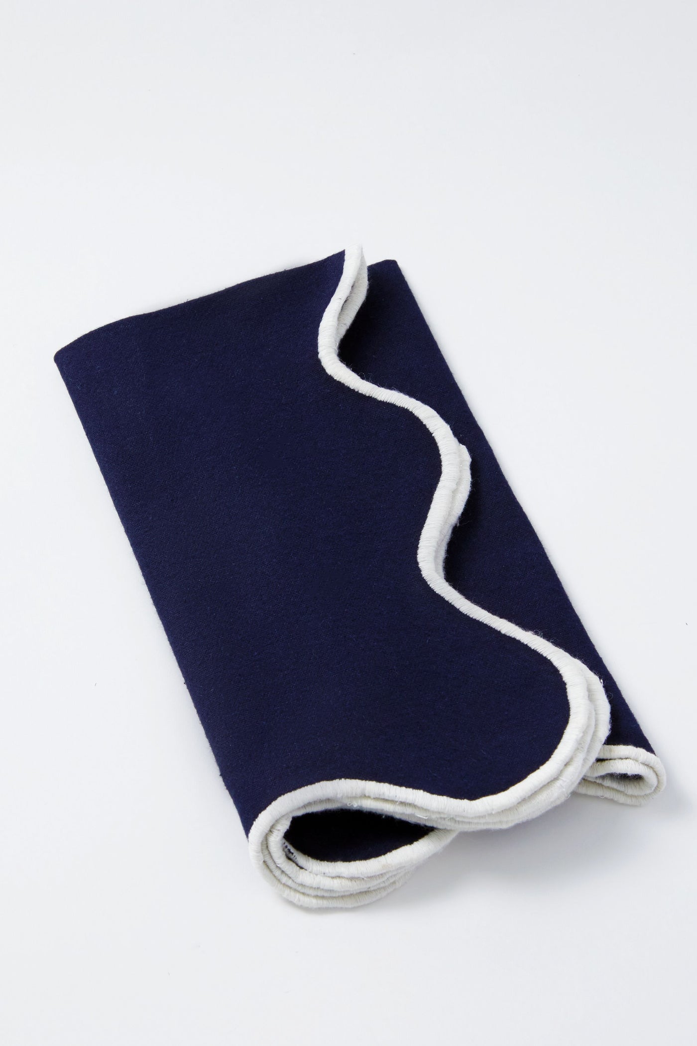 Navy and White Cotton Slub Scalloped Napkins Set of 4