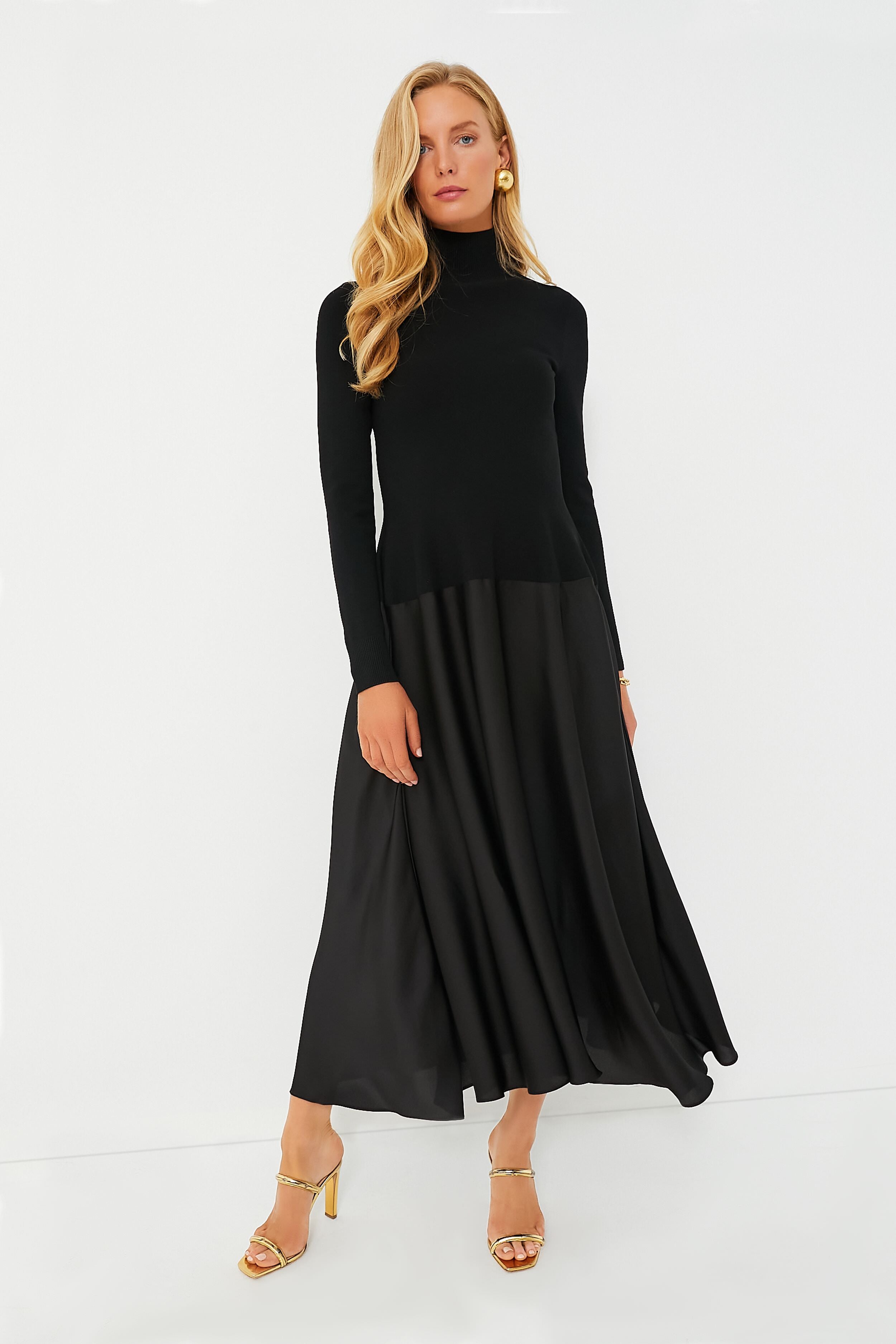 Black Fatima Long Sleeve Satin Combo Midi Dress | SIMKHAI | Tuckernuck