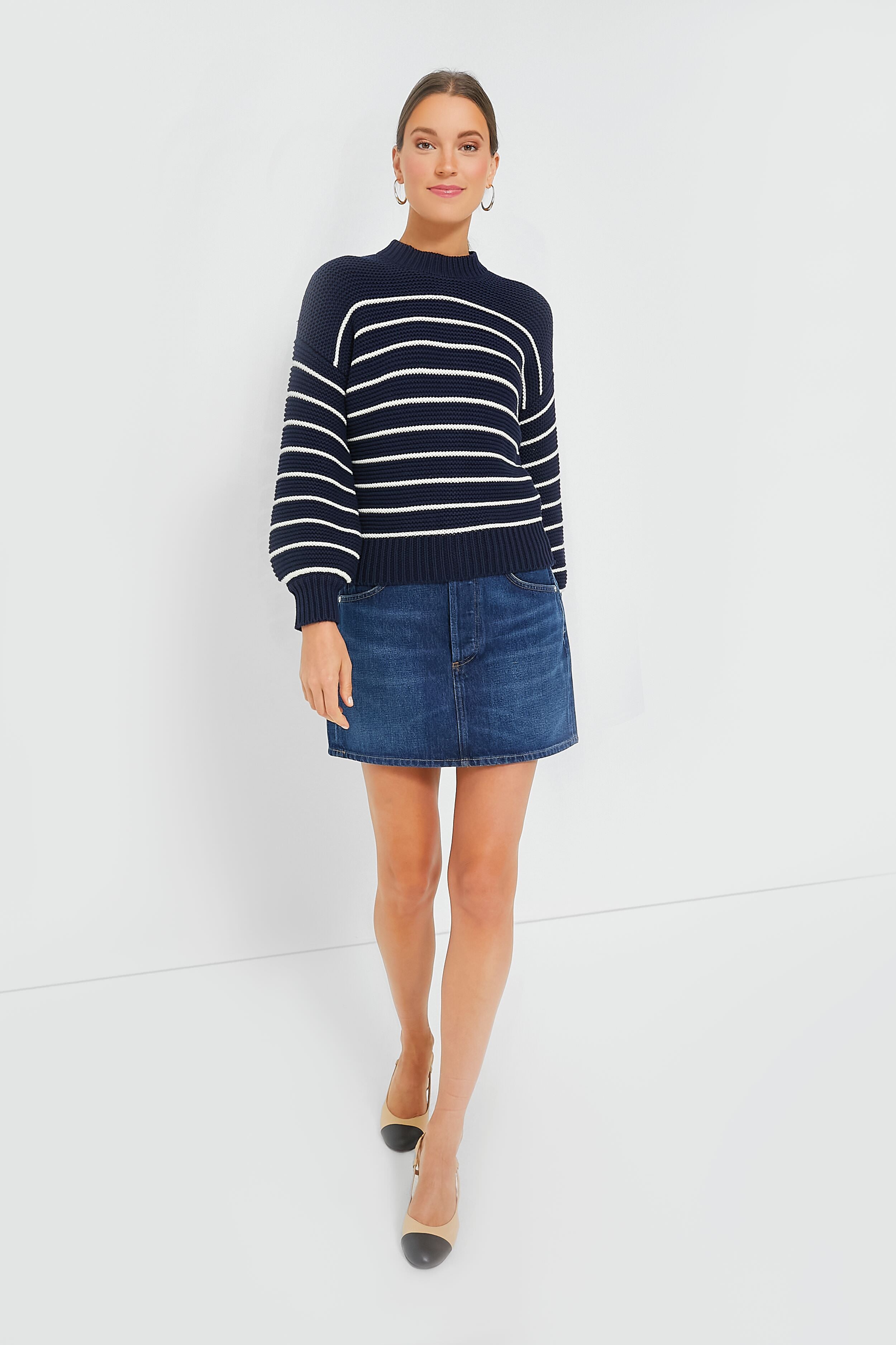 Pointelle Button Back Crew Sweater