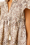 Day Calla Cheetah Flutter Sleeve Smocked Top