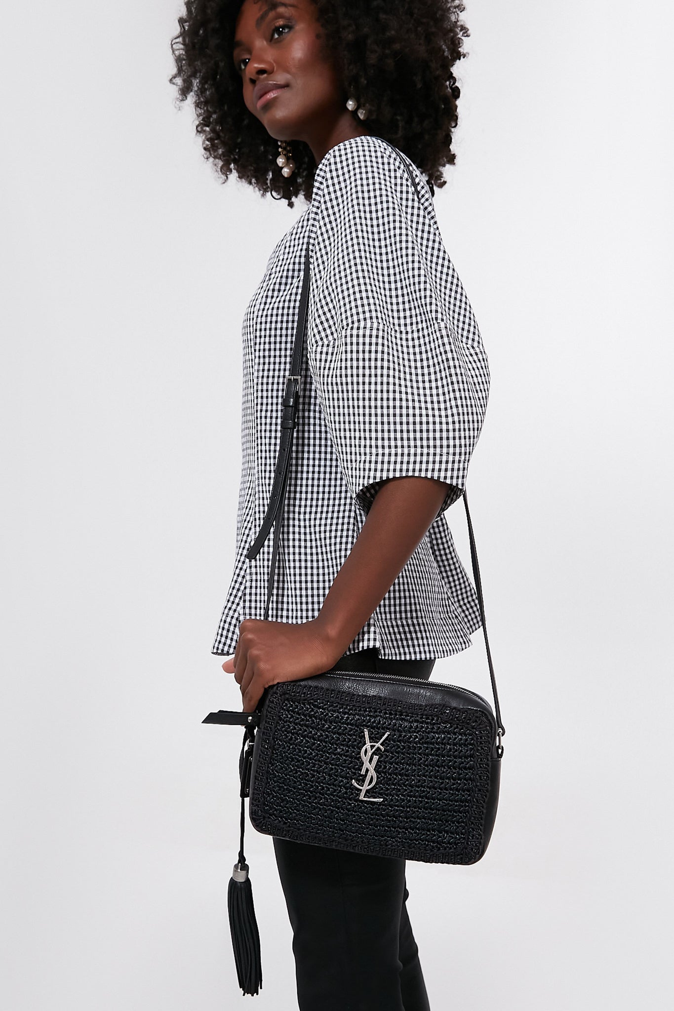 Saint Laurent Black Raffia Camera Bag