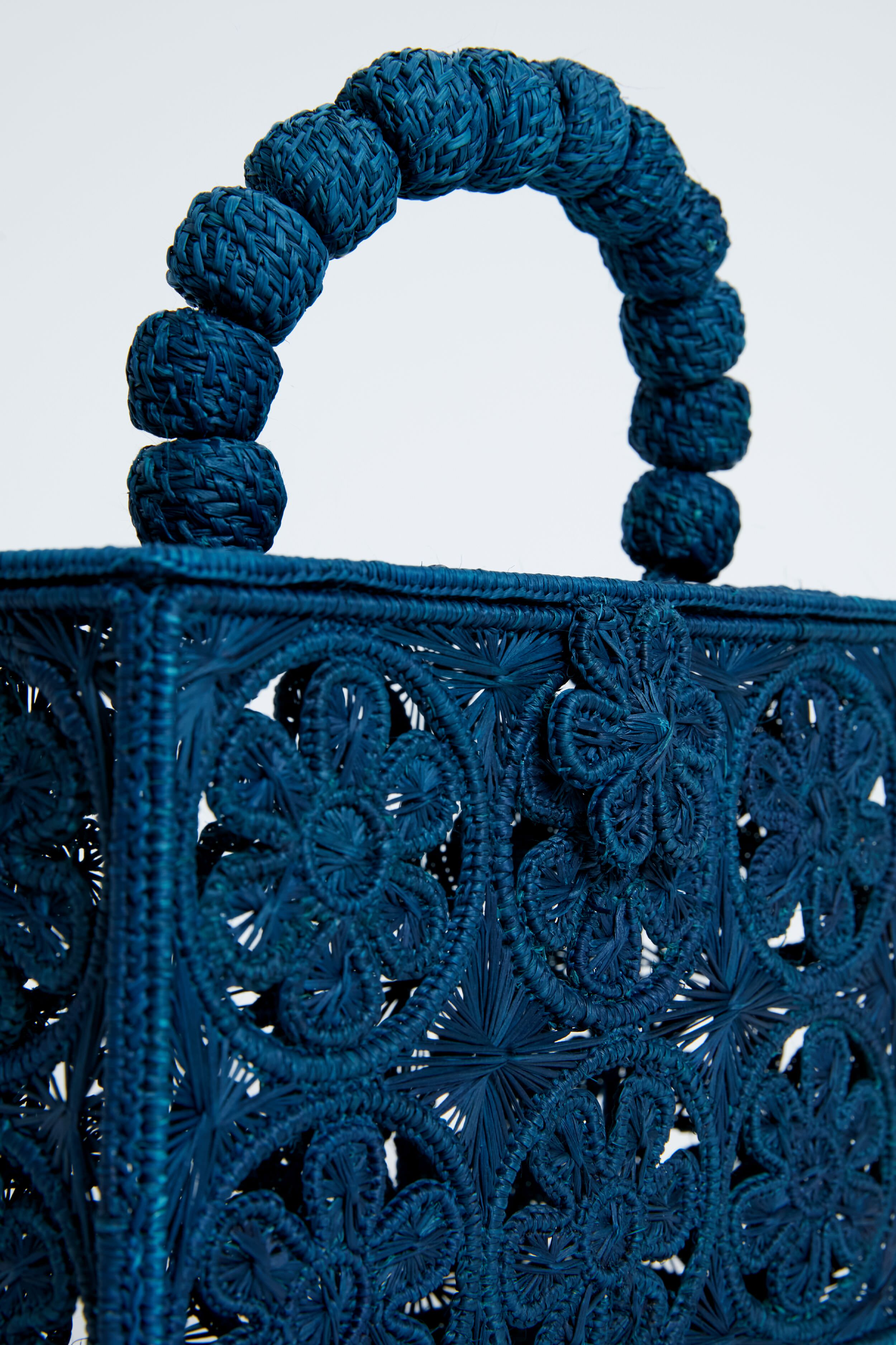 Newport Navy Rattan Bloom Clutch
