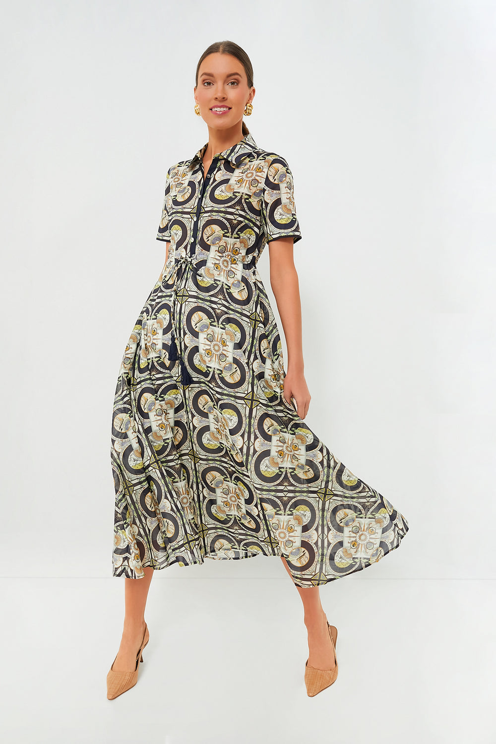 Navy Sundial Printed Cotton Shirtdress | Tory Burch Navy Sundial Printed Cotton Shirtdress | Tory Burch