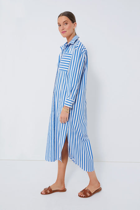 Blue Stripe Constance Maxi Shirt Dress