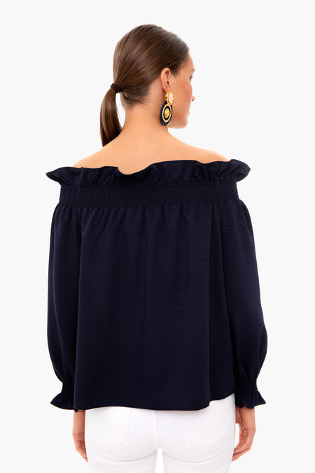 Navy Off the Shoulder Marguerite Blouse