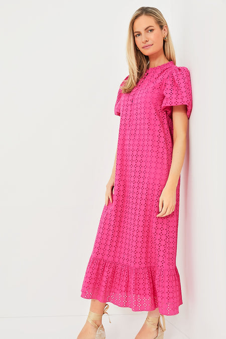 Pink Eyelet Midi Tryall Dress
