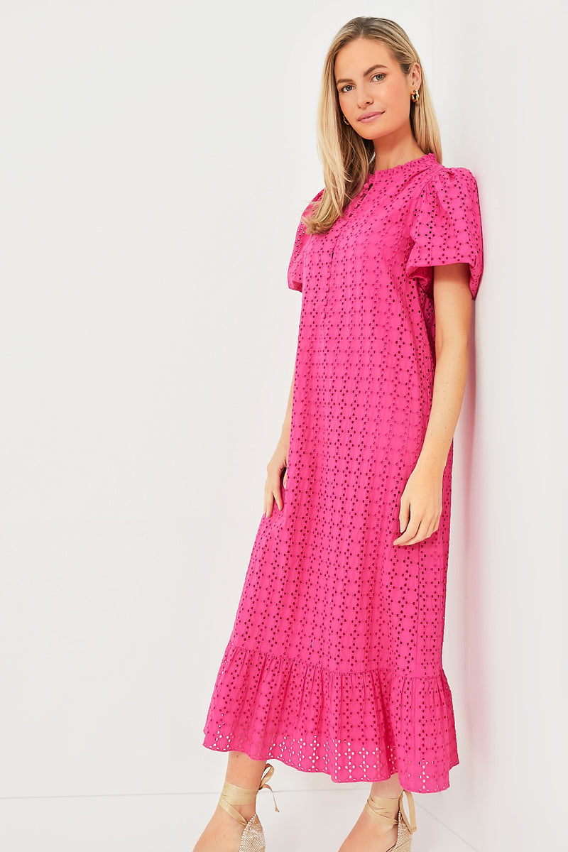 Pink Eyelet Midi Tryall Dress