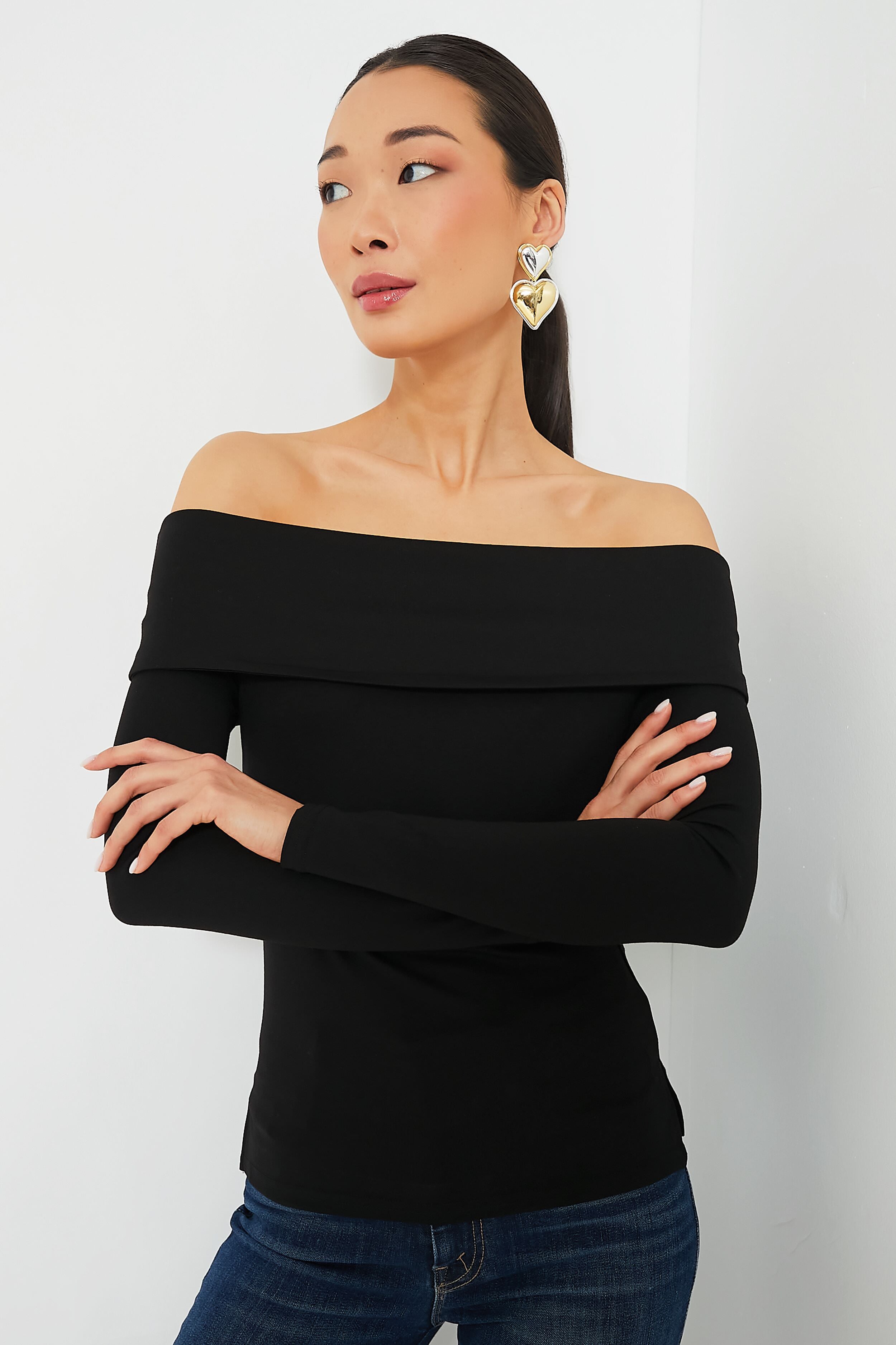 Black Off The Shoulder Sweater Top Moon River