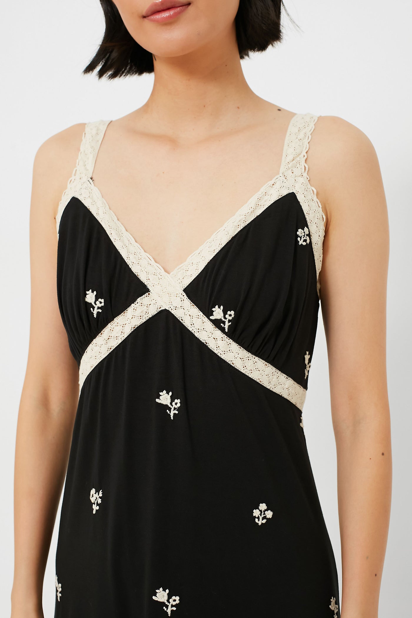 Black Rubina Embroidery Pajama Slip Dress Black Rubina Embroidery Pajama Slip Dress