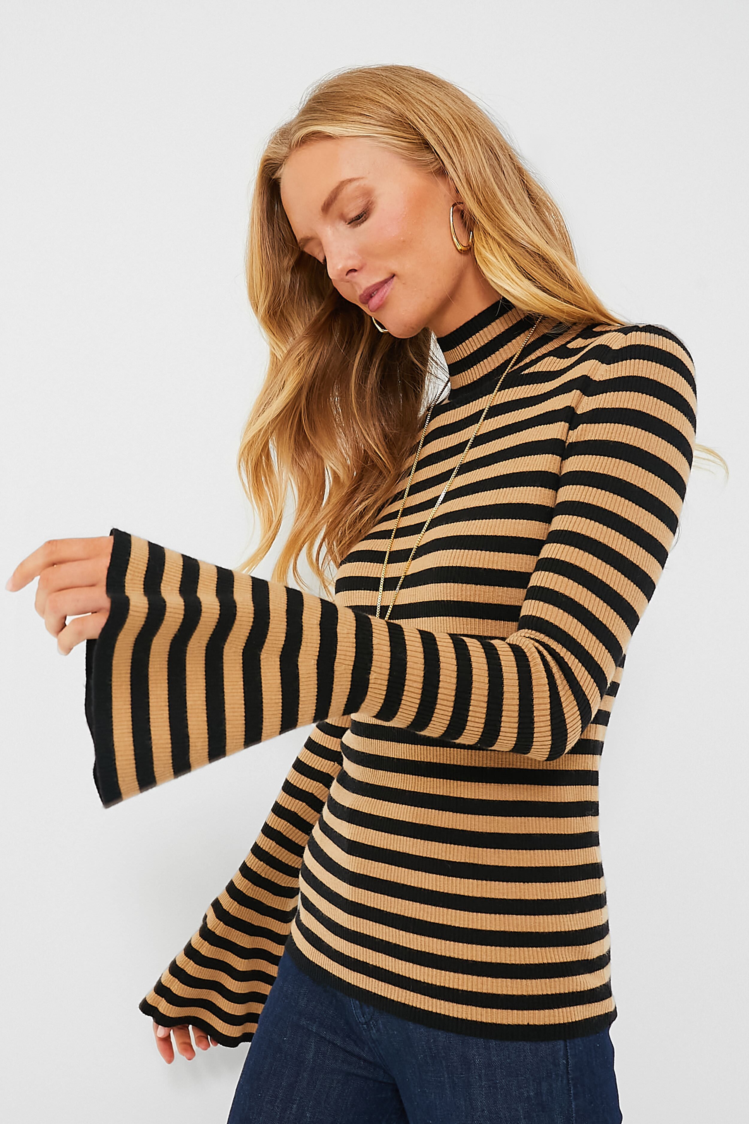 Black Camel Stripe Mirabel Sweater | Caroline Constas