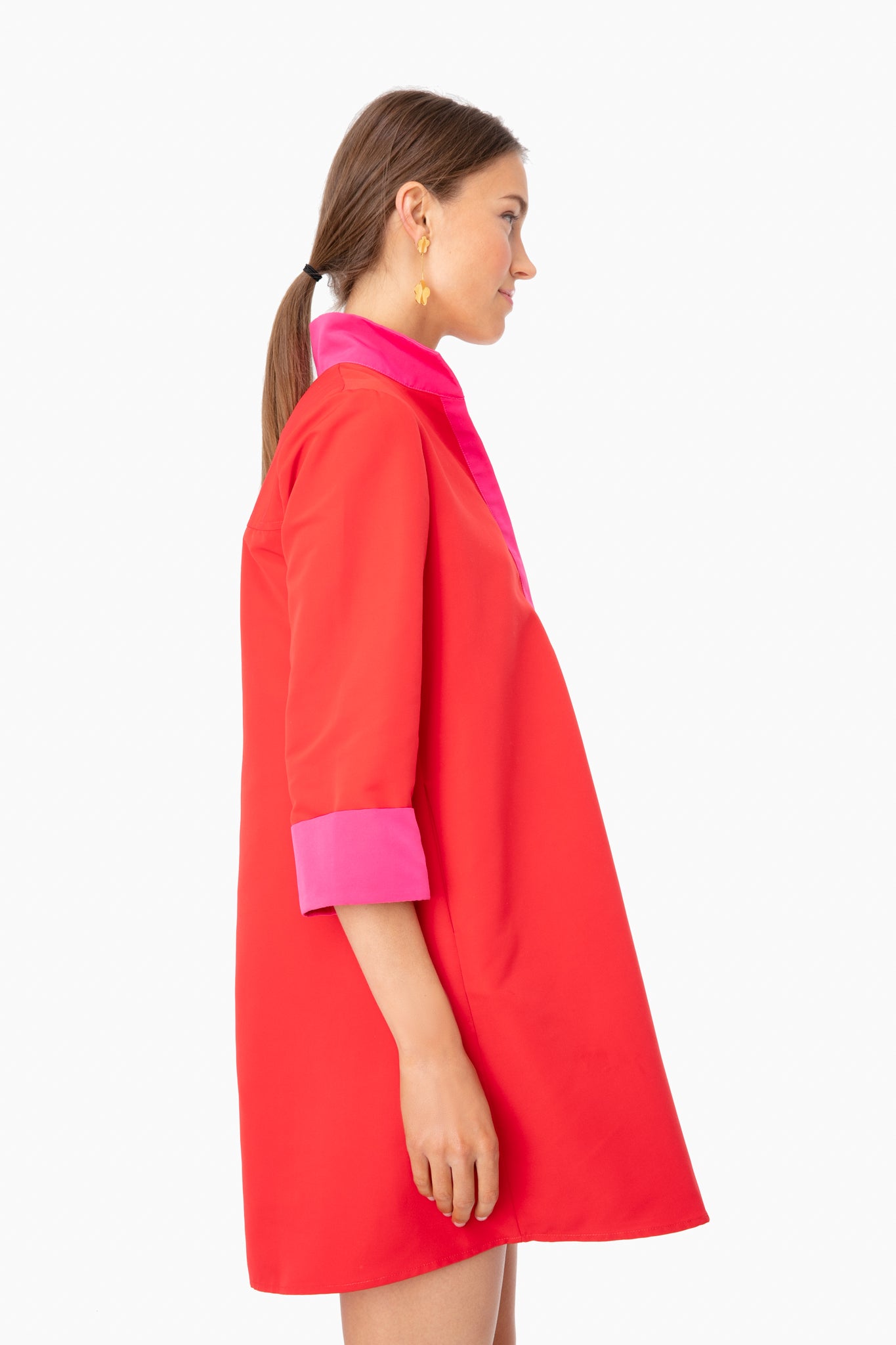 Pink and Red Colorblock Megan Taffeta Dress