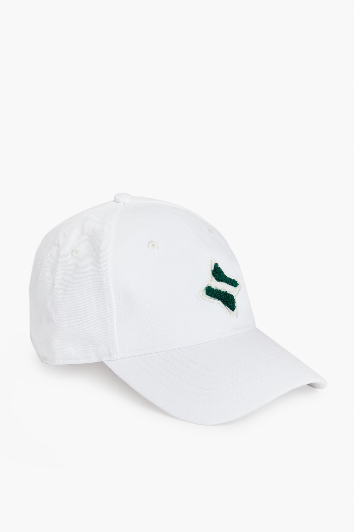 The Tnuck Sport white ball cap features a small green embroidered logo on the front left and an adjustable back.