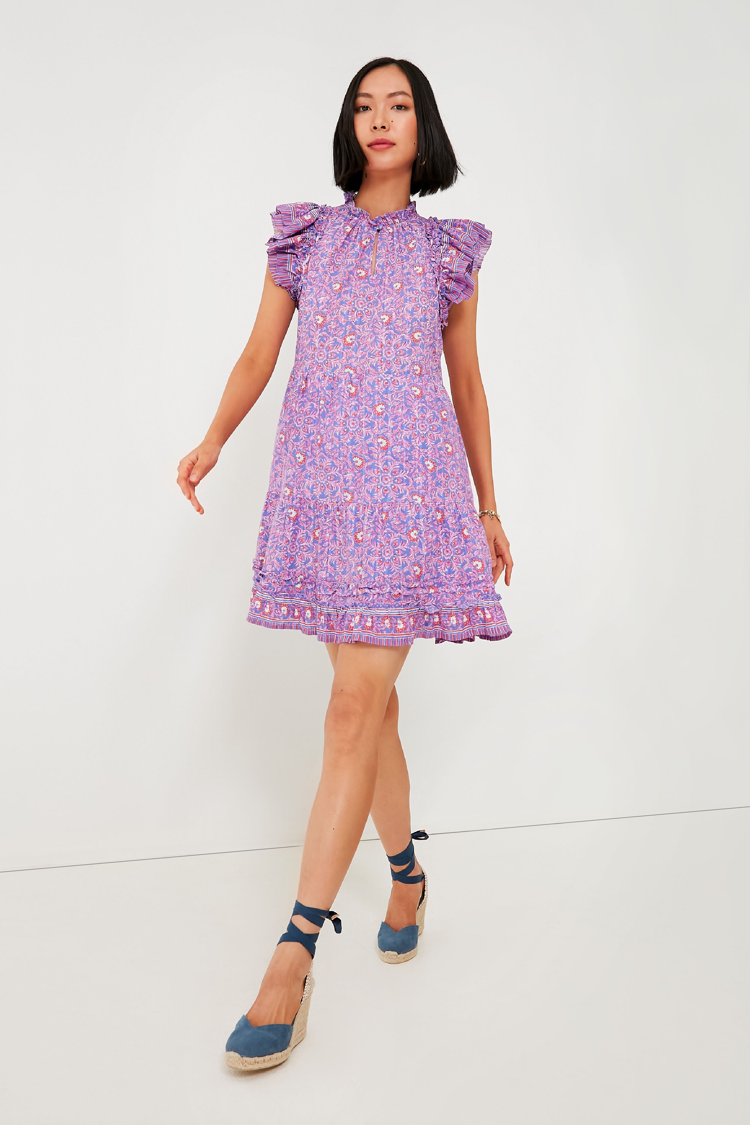 fitted lace wedding dress Violet Katama Print Ruffle Dress