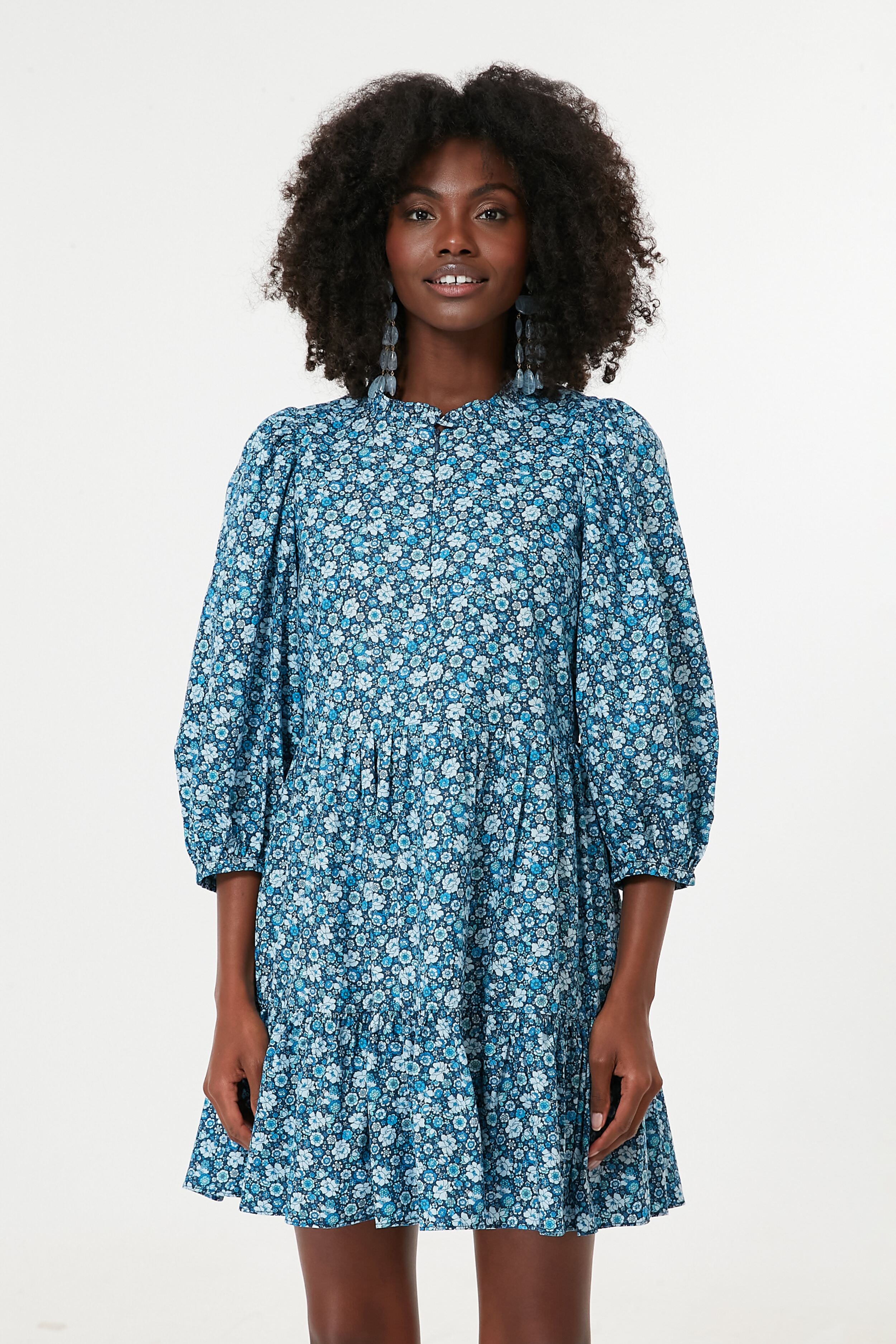 Blue Zip Front Flora Mini Dress | Hyacinth House | Tuckernuck