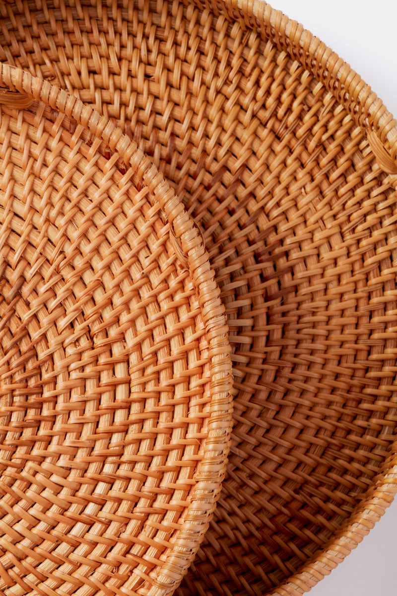 Light Rattan Round Trays Set of 2