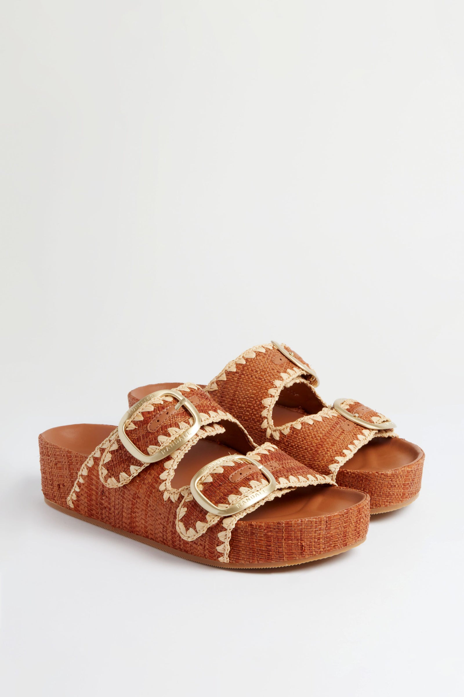 Brown Straw Theo Two Band Sandals