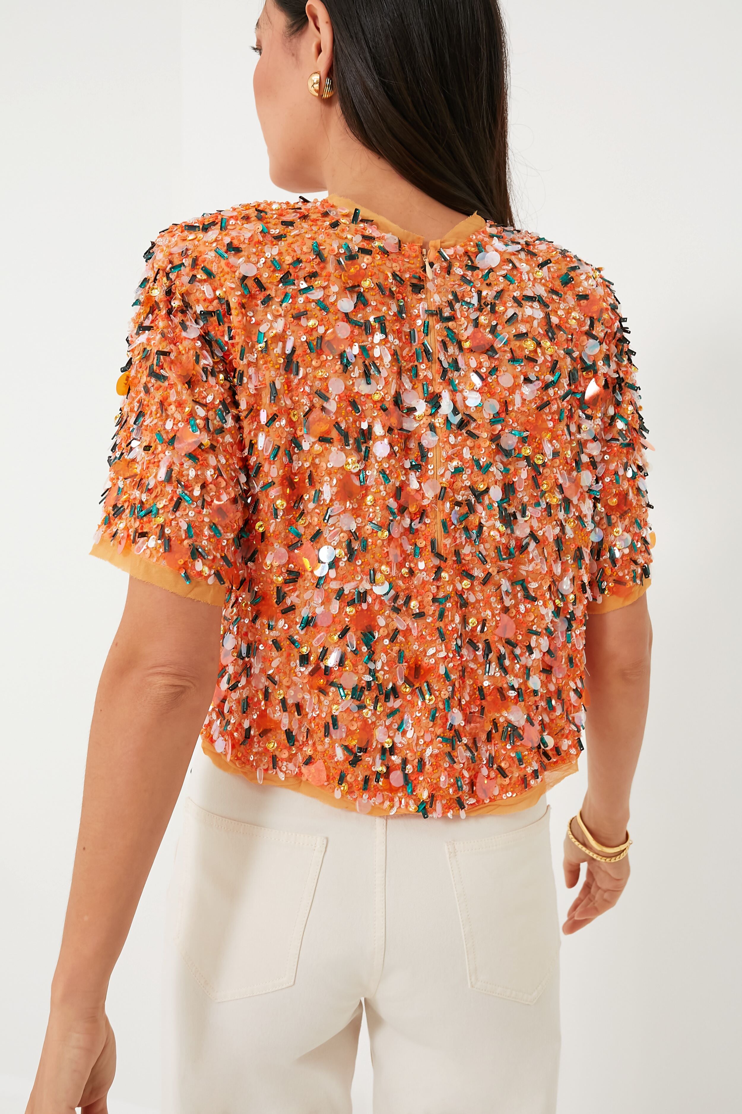Orange Sequins Shelby Top