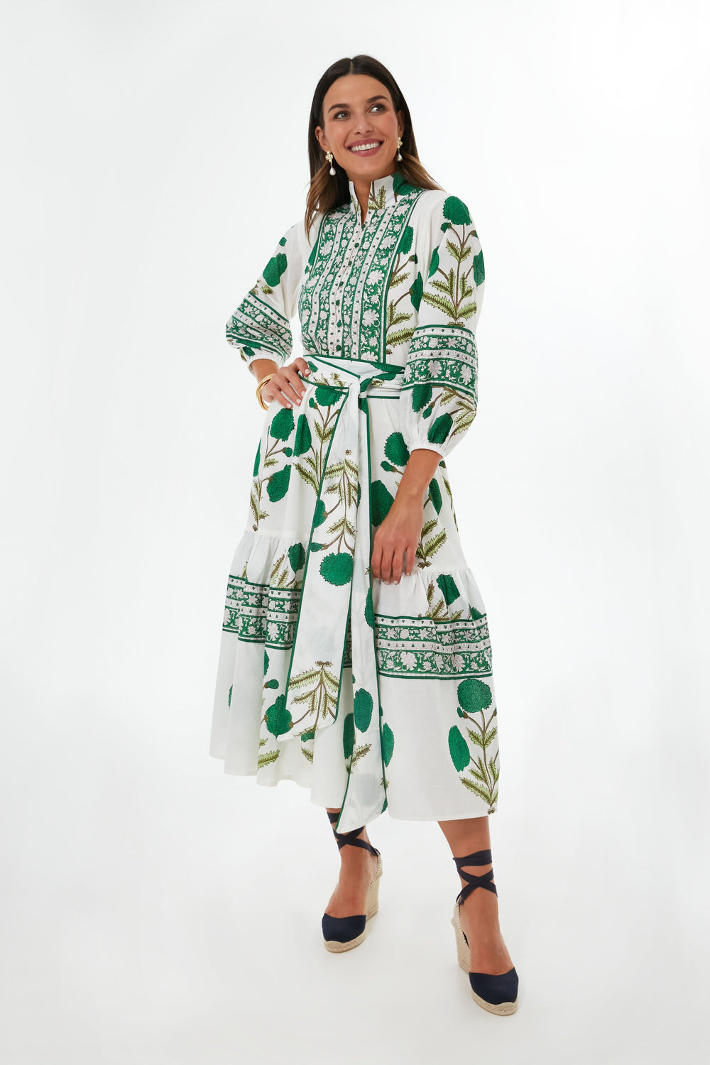 sue sartor long sleeve flounce midi dress SUE SARTOR Flounce