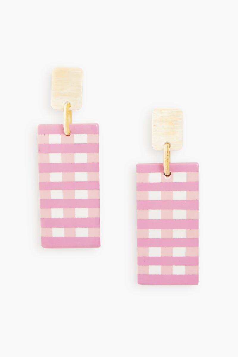 Pink Gingham Horn Cabana Earrings