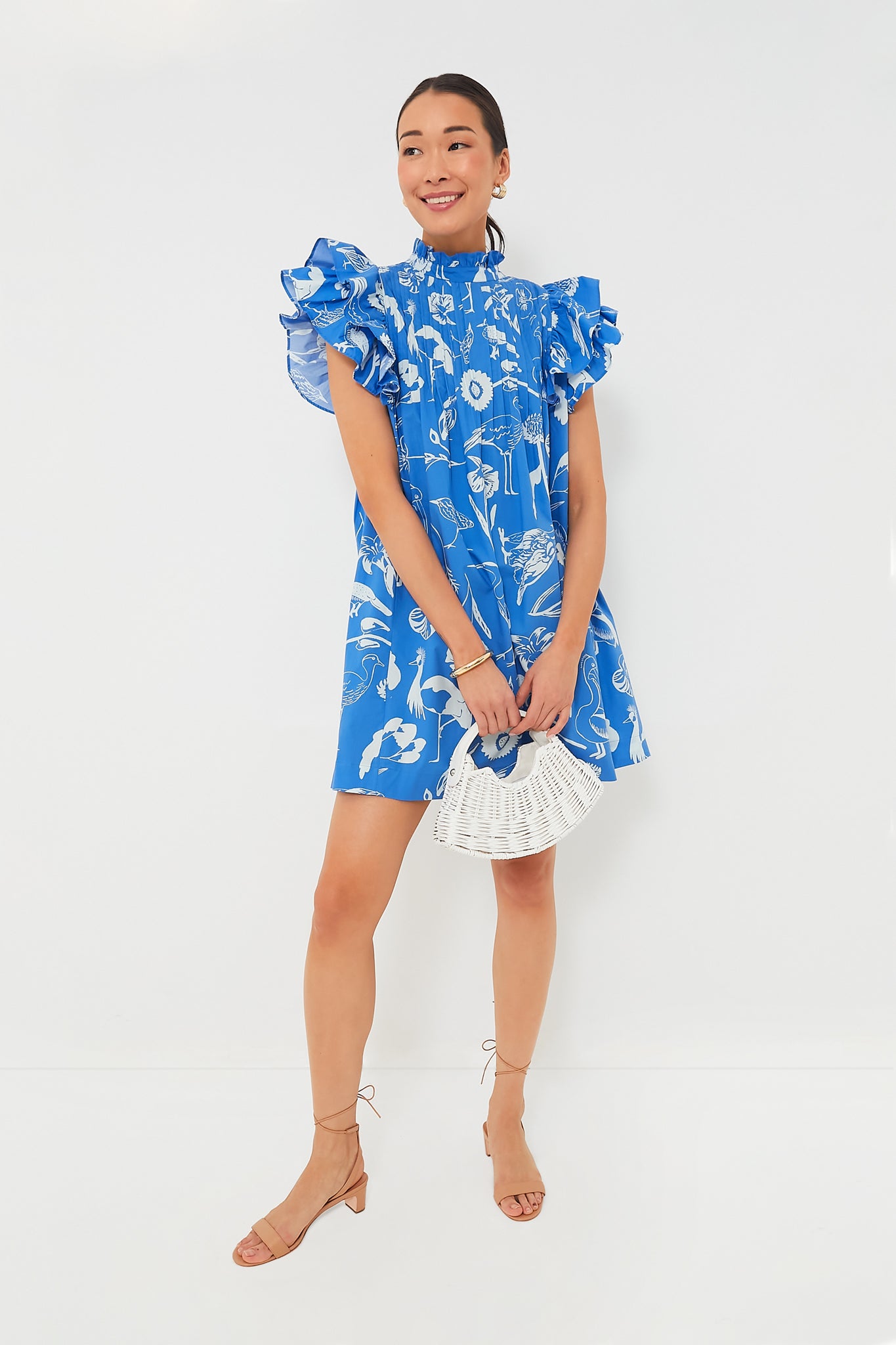 Exclusive Audubon Blue Pintuck Ruffle Mini Dress | Oliphant