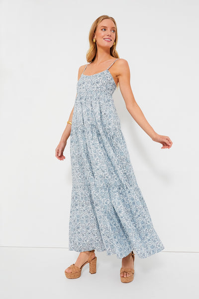 Blue and White Floral Tiered Teresa Maxi Dress