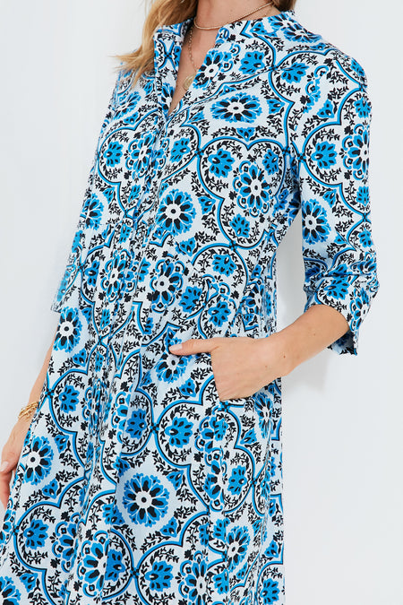 Blue Medallion Royal Shirt Dress