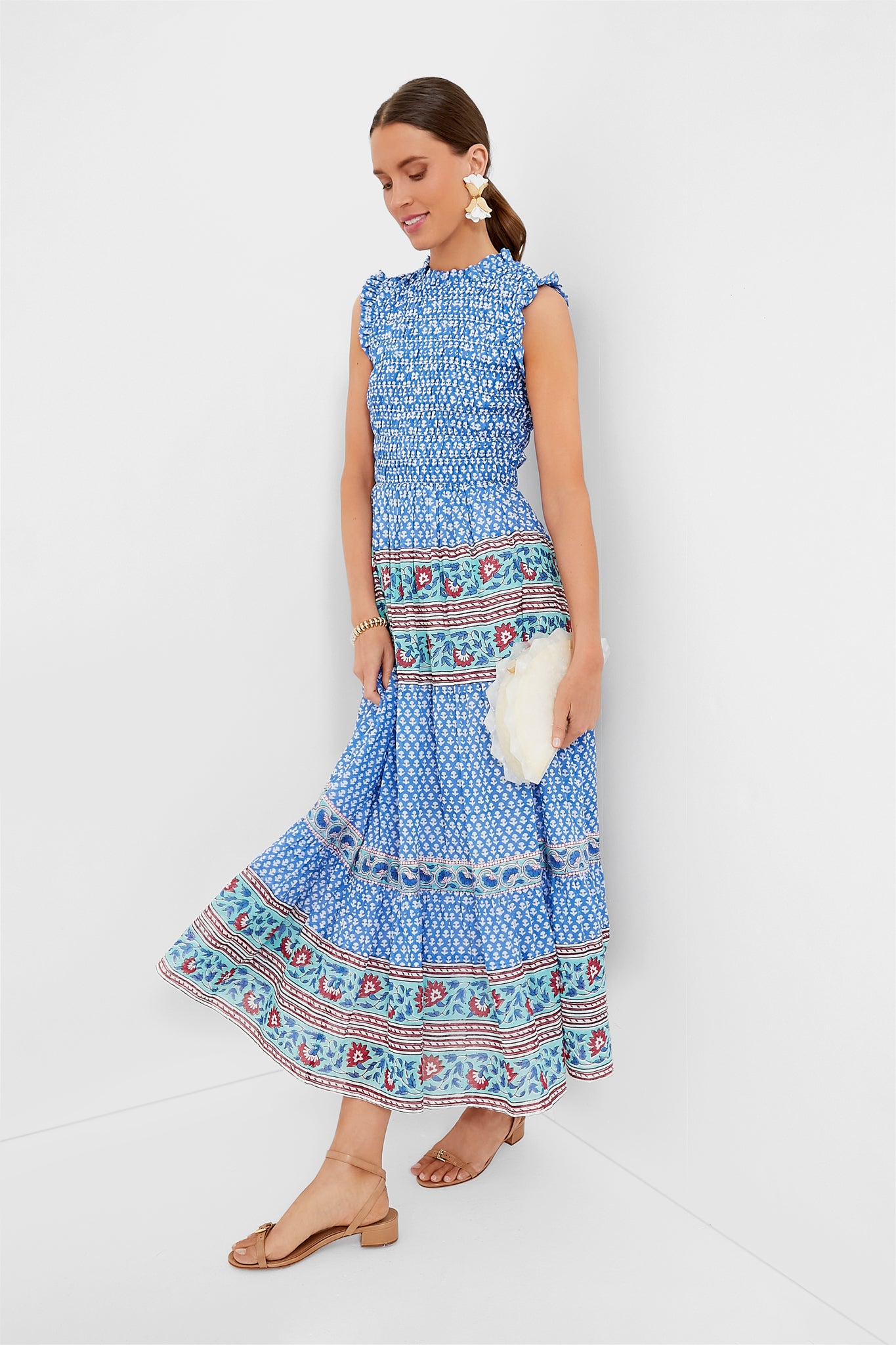 amalfi smocked maxi dress Campania Blue Sleeveless Smocked Maxi Dress