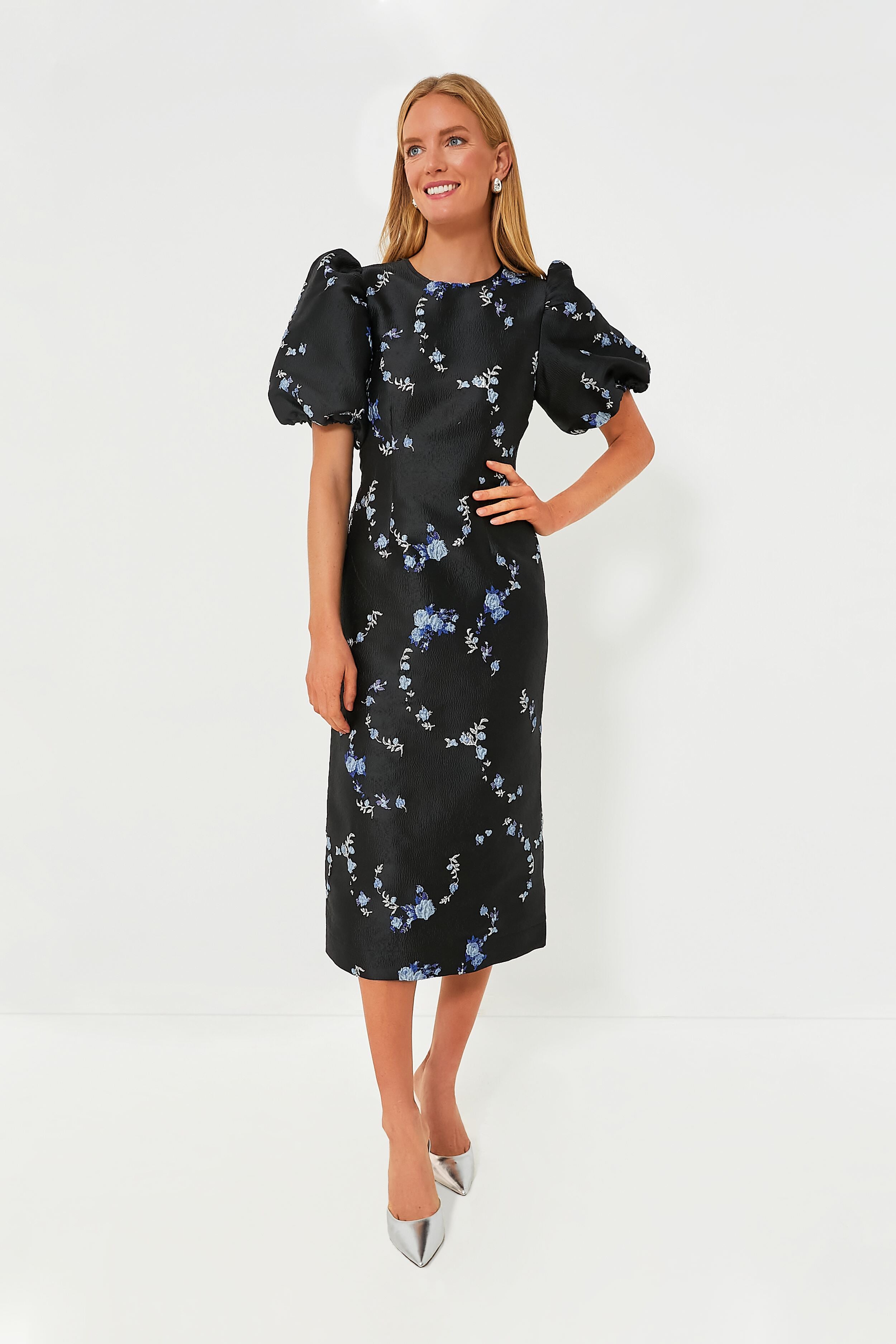 Black 3D Jacquard Open Back Midi Dress | GANNI