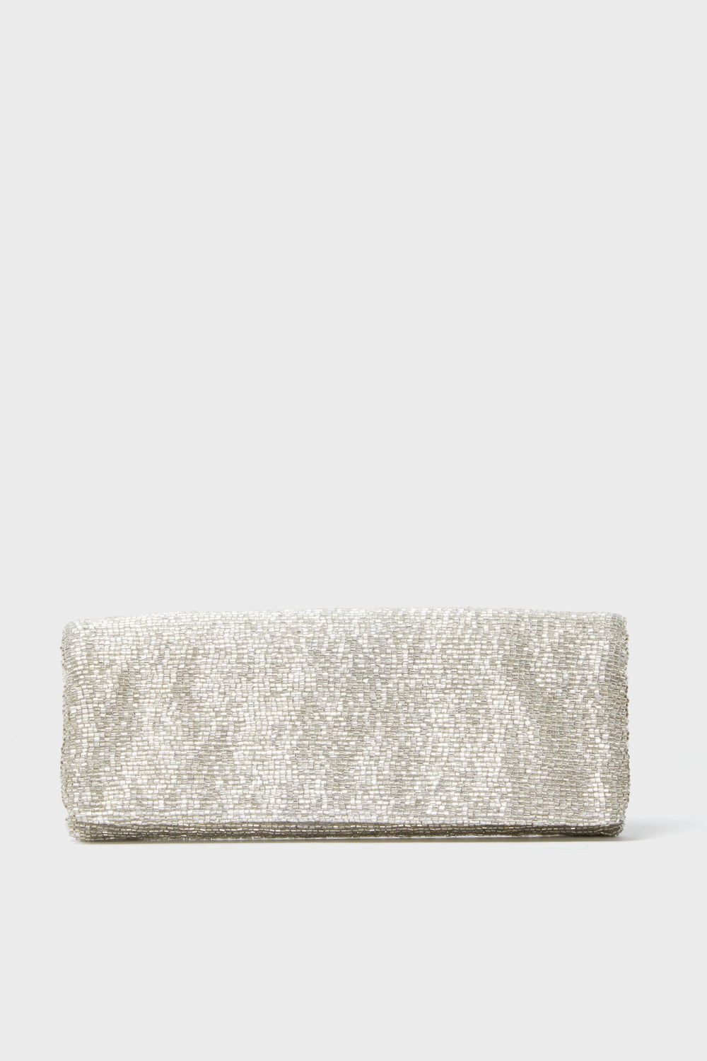 The Tiana Designs rectangular silver beaded clutch purse is an elegant evening bag.