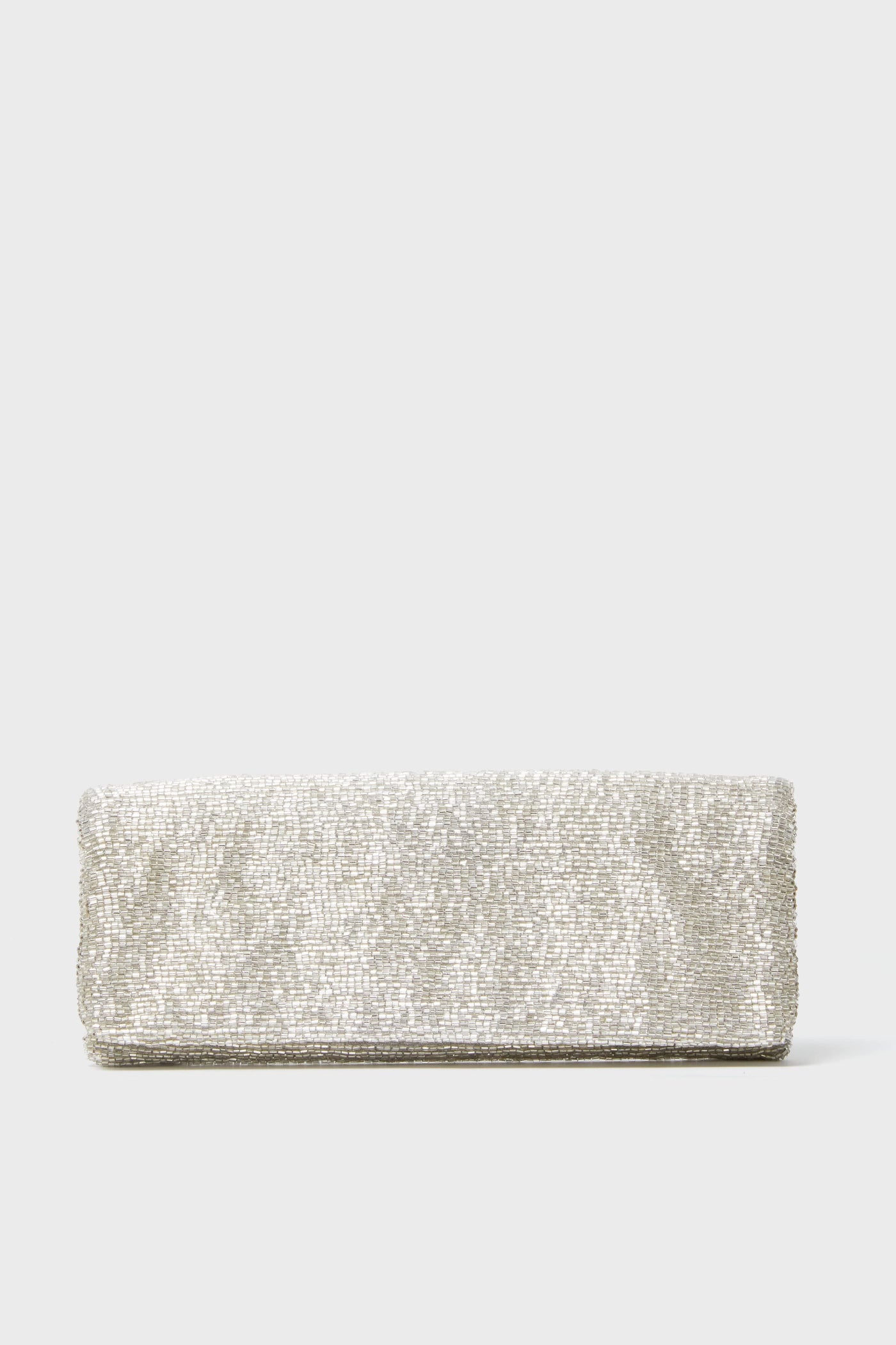 The Tiana Designs rectangular silver beaded clutch purse is an elegant evening bag.