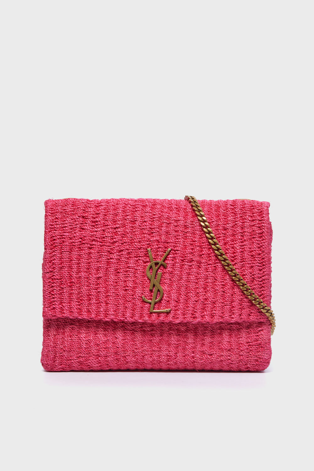 Saint Laurent Pink Glow Raffia Kate Shoulder Bag