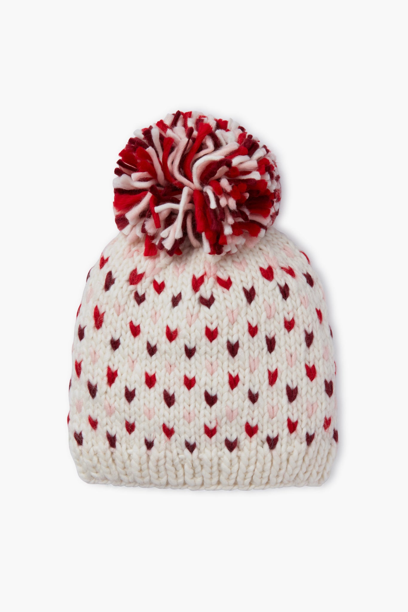 Lollipop Red Hand Knitted Multi Mini Heart Pompom Hat | Look by M