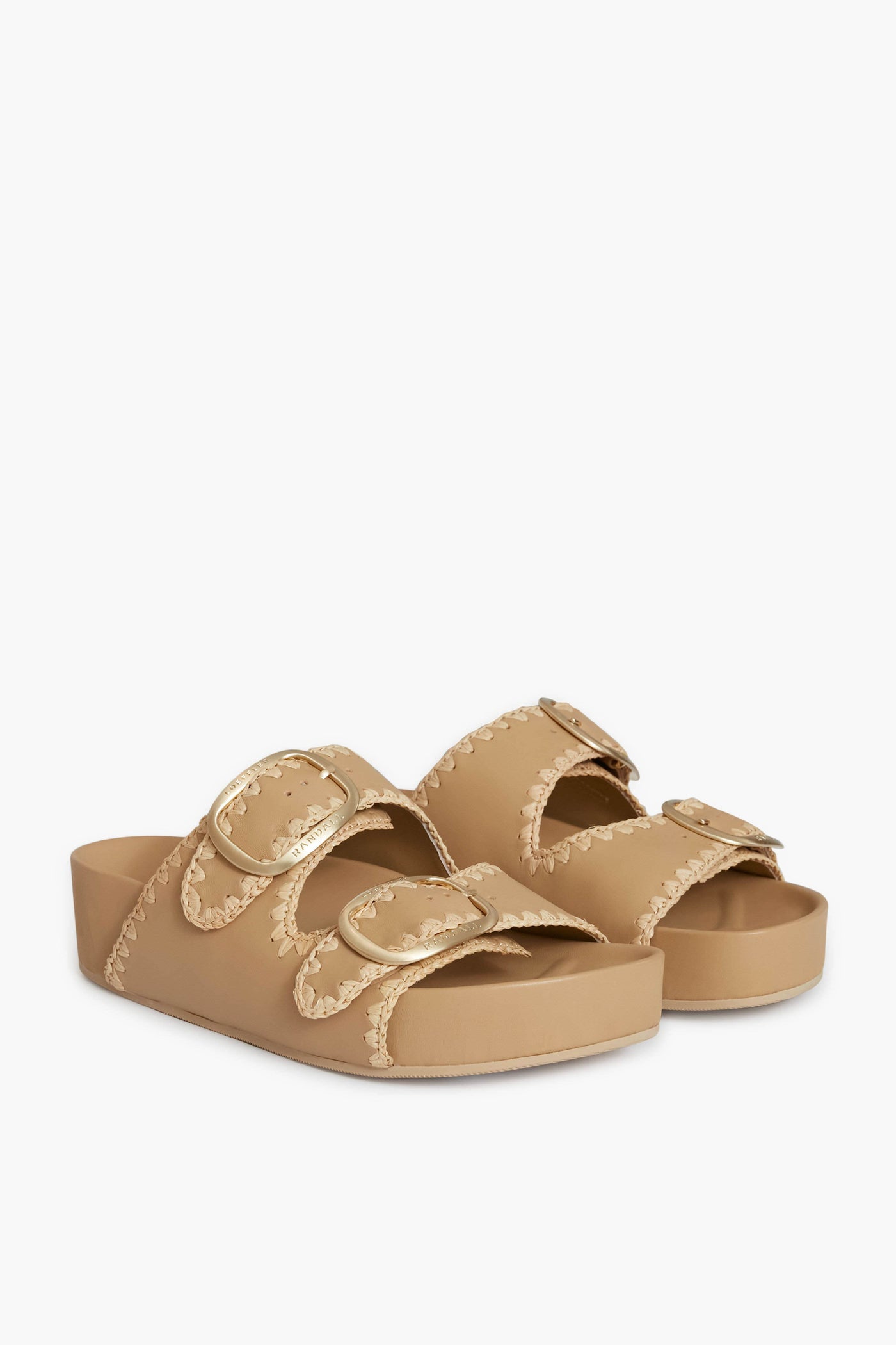 Bisque Vachetta and Cream Straw Theo Platform Sandals