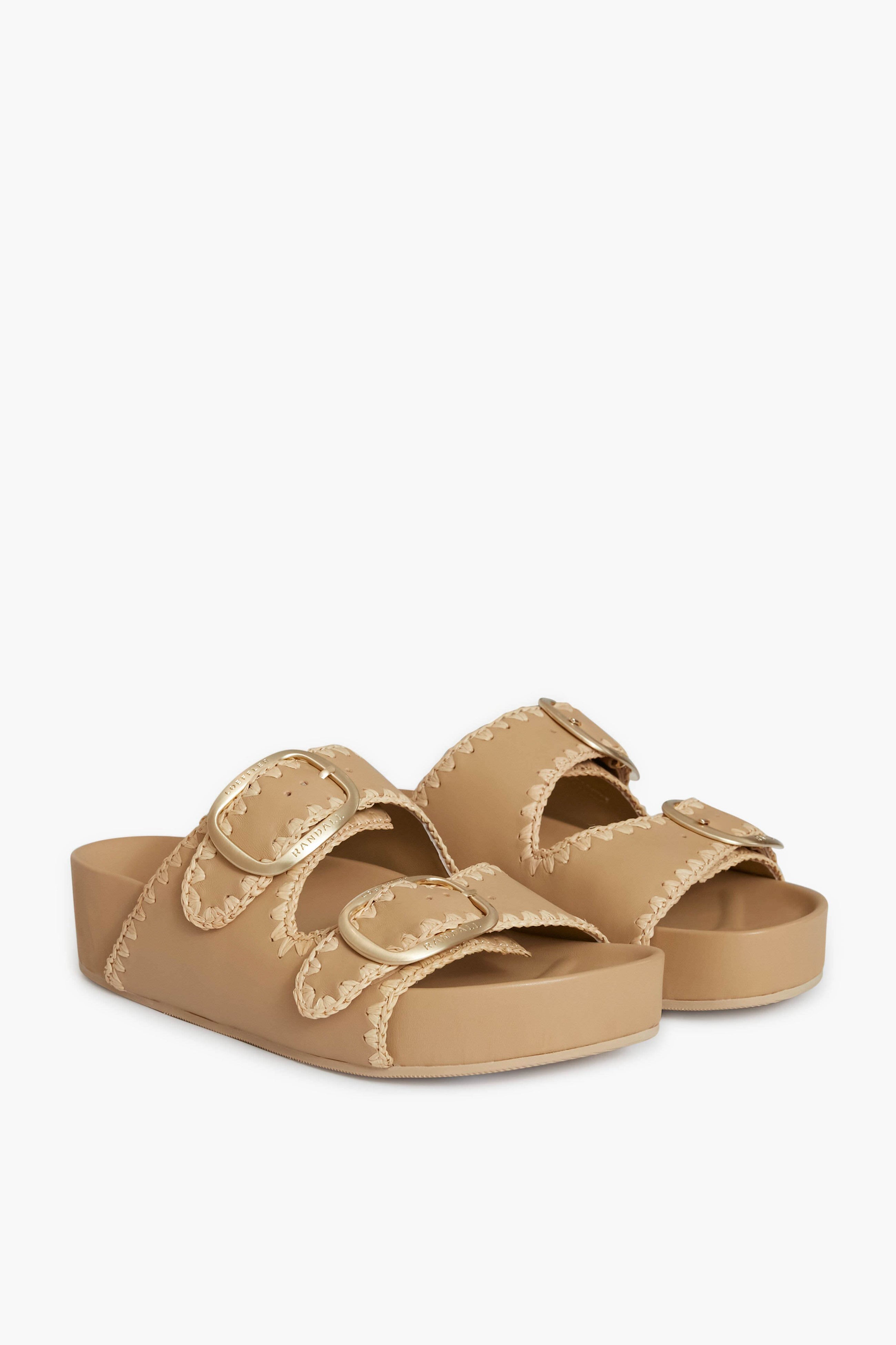 Bisque Vachetta and Cream Straw Theo Platform Sandals