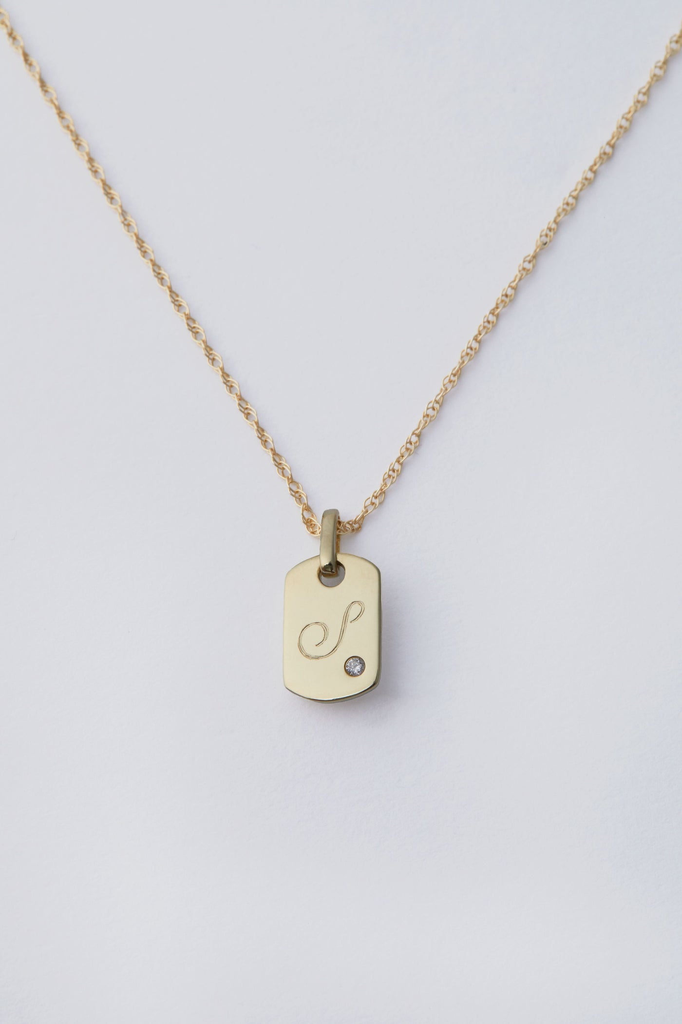 14k Gold Diamond Dog Tag Charm